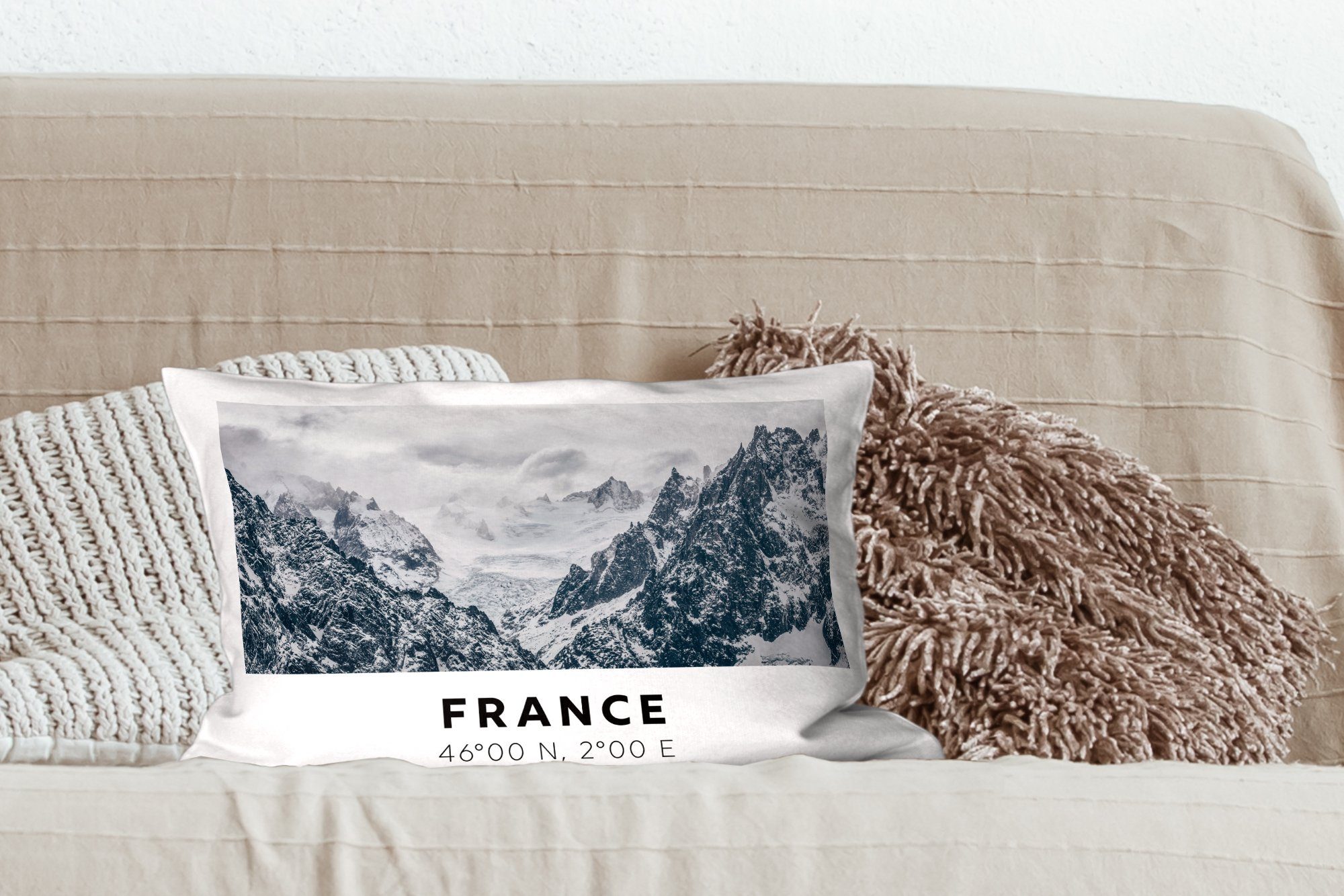 Dekokissen mit Berge, - - MuchoWow Frankreich Schlafzimmer Dekokissen Schnee Dekoration, Zierkissen, Füllung, Wohzimmer