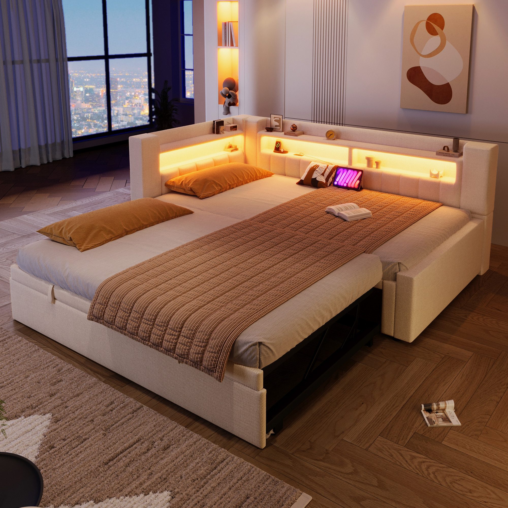 Merax Daybett 90x200cm/180x200cm mit LED-Beleuchtung, USB & Typ-C (Sofabett günstig online kaufen
