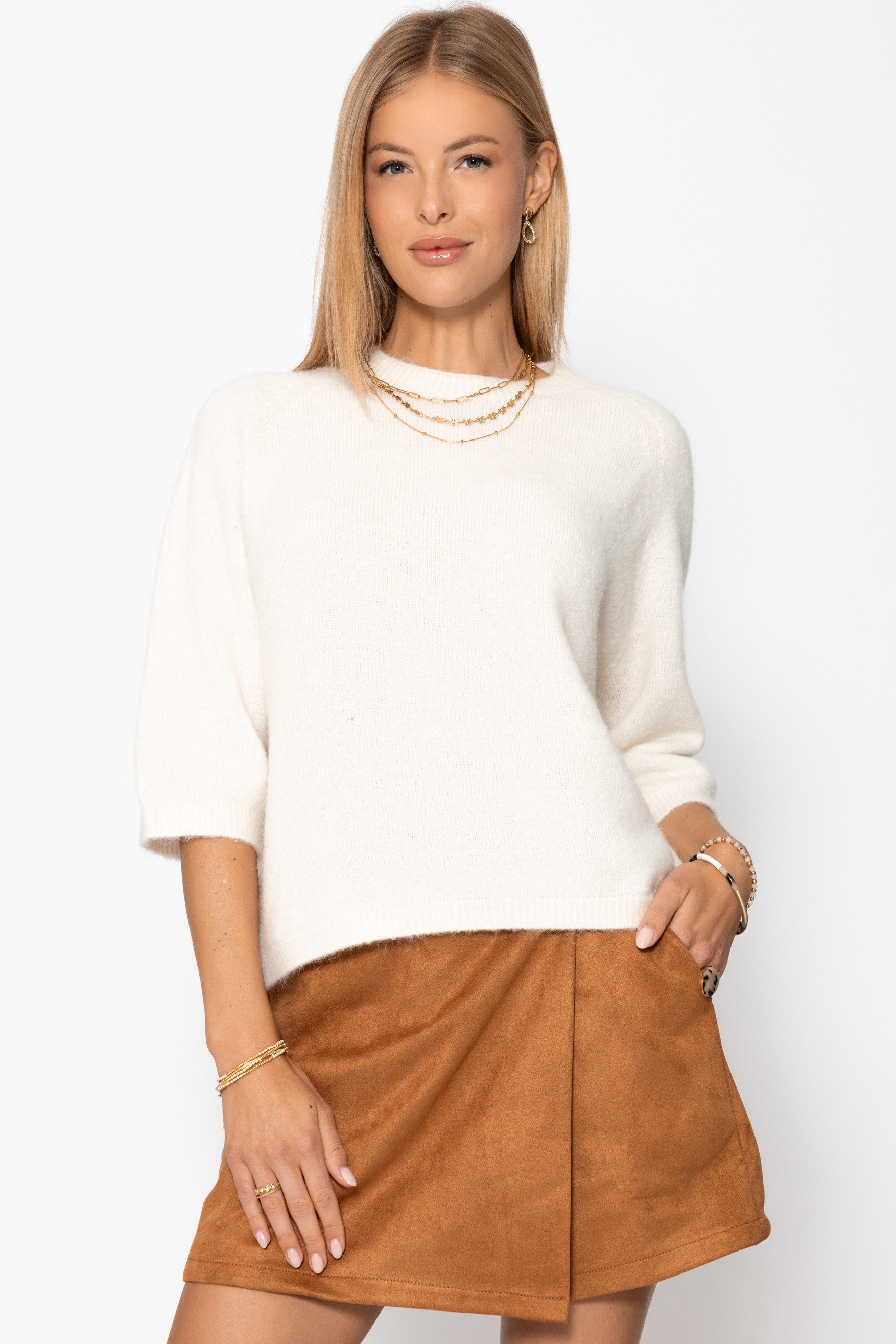 Kurzarmshirt Rollkragenshirt Damen Elegant mit halblangen Ärmel