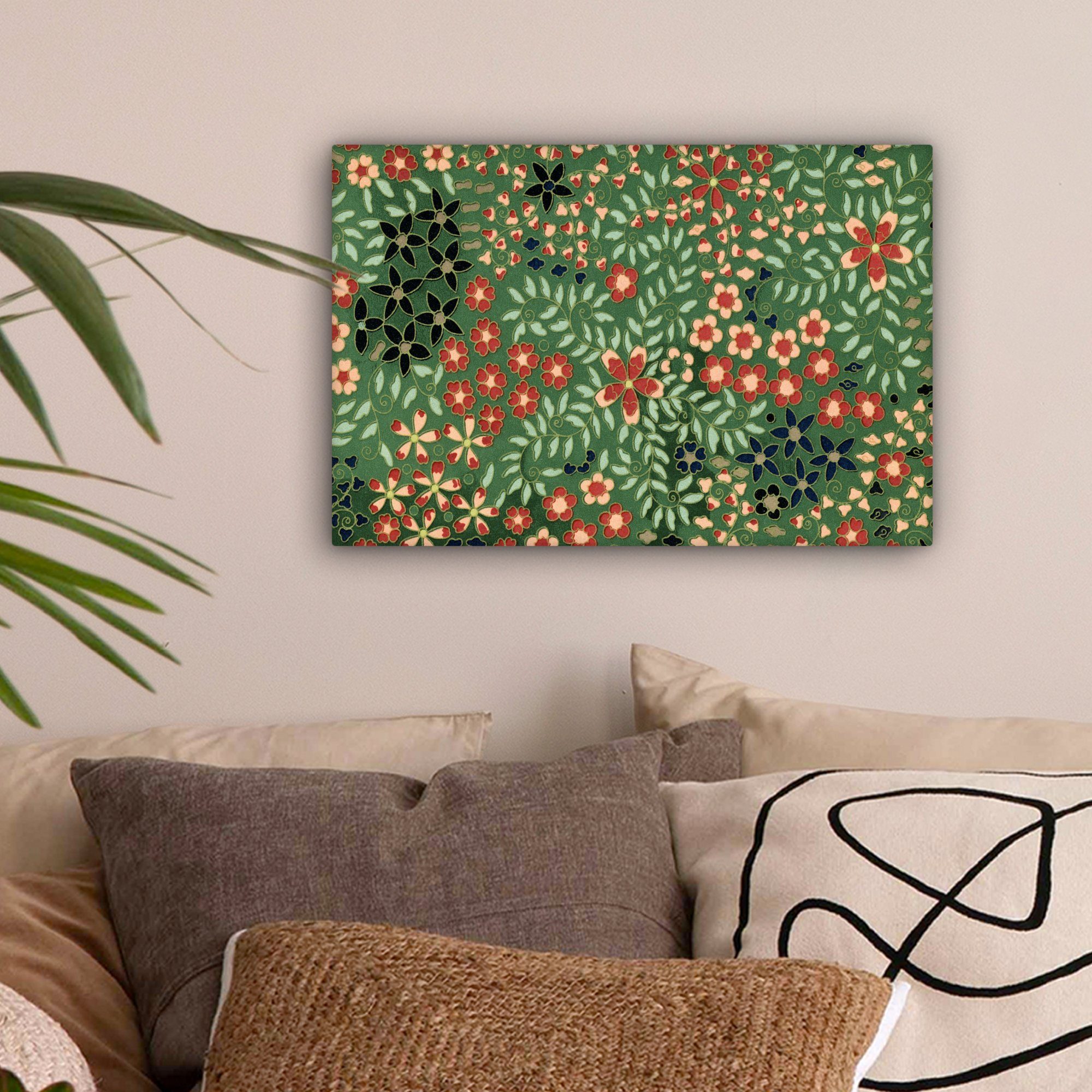 OneMillionCanvasses® Leinwandbild Blumen Feiertage, 30x20 (1 Rot Wandbild - Aufhängefertig, Wanddeko, Weihnachten - St), - Grün cm Leinwandbilder, 