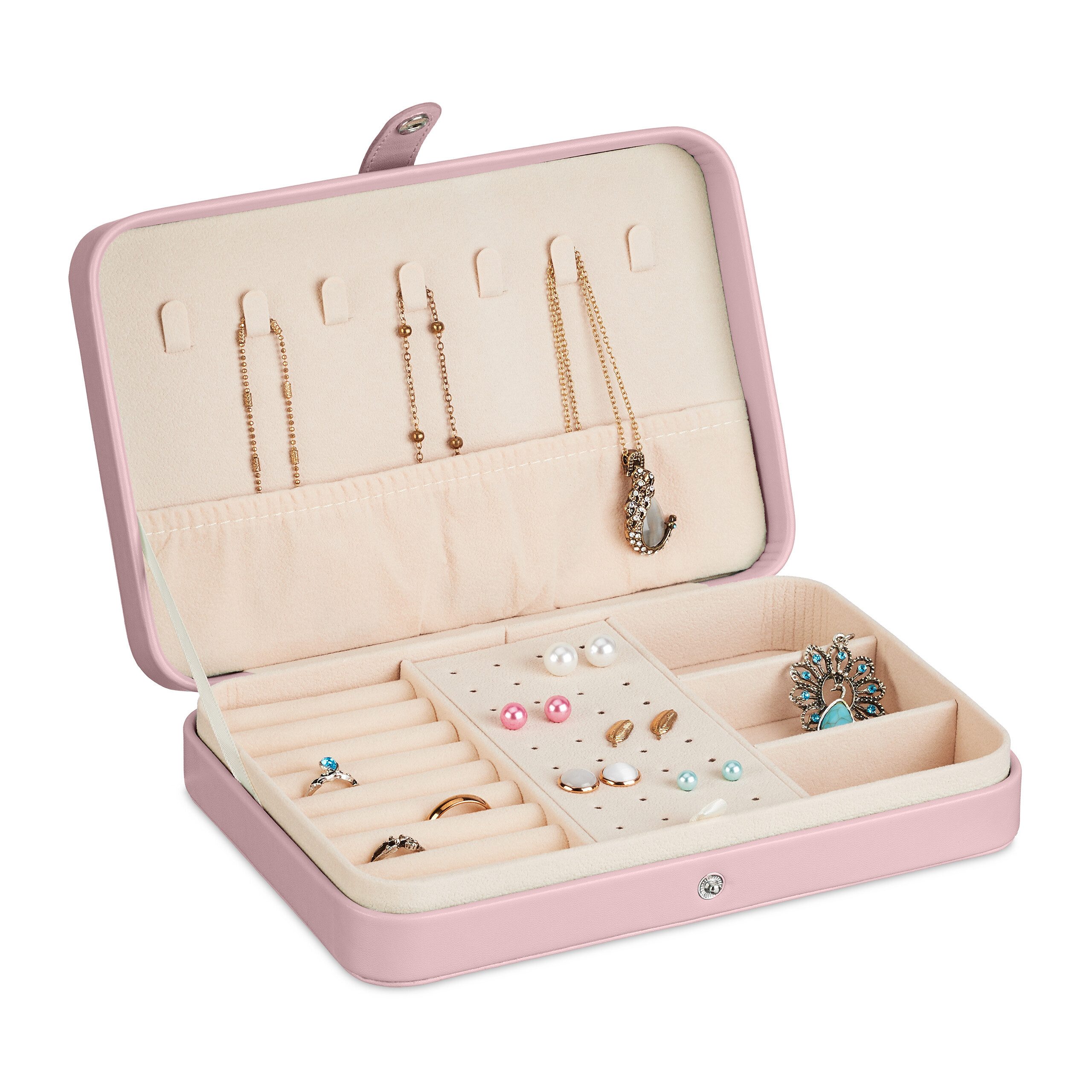 relaxdays Schmuckkasten Schmuckkästchen für Reisen, Pink günstig online kaufen