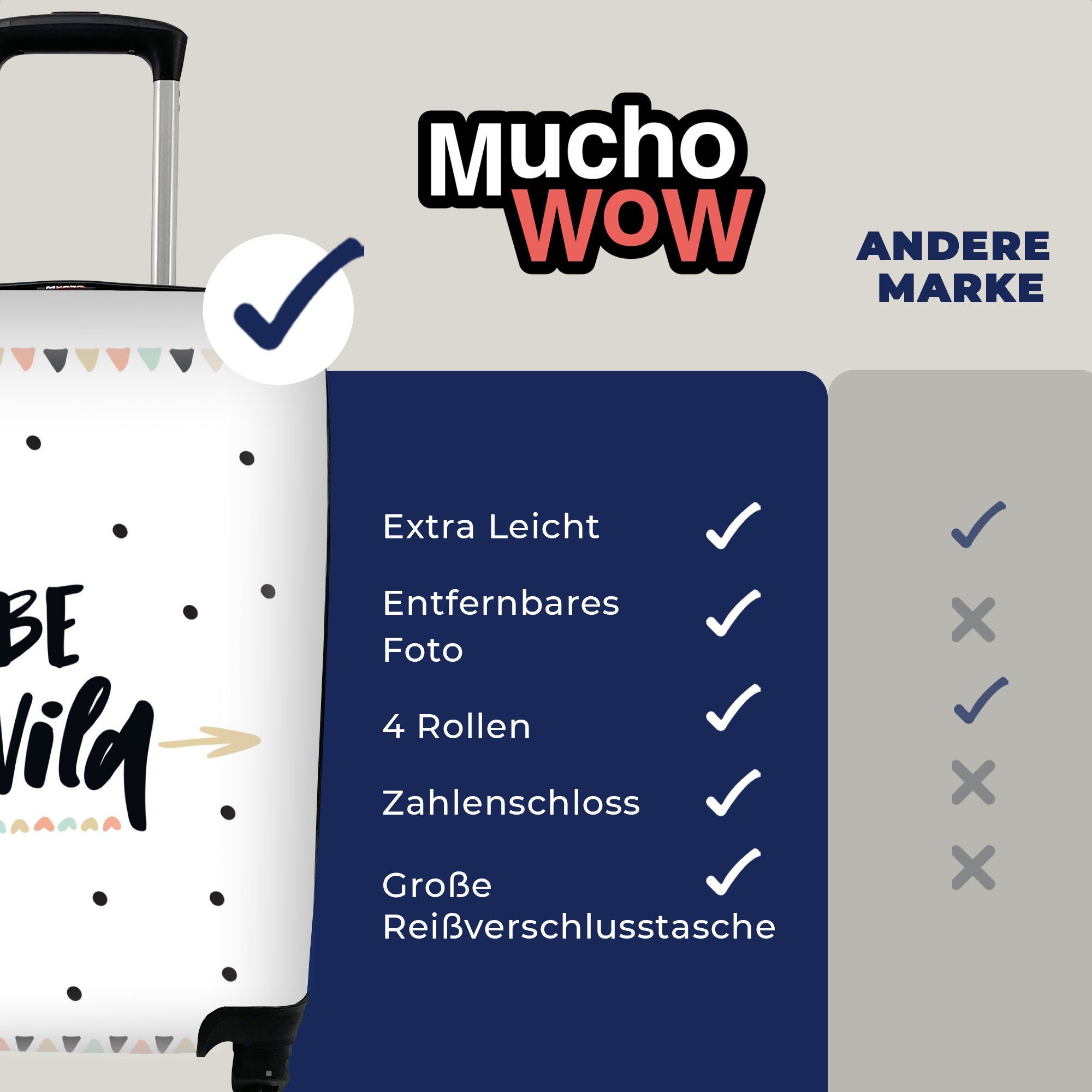 Mädchen Kinder, mit für - Handgepäckkoffer Rollen, Handgepäck Trolley, Ferien, sein Zitate MuchoWow Reisetasche - 4 rollen, - Wild Reisekoffer