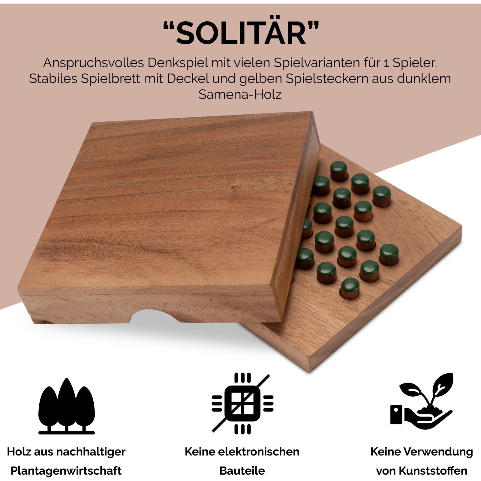 cm L Spielfeld - 13 Spiel, - Solitär - Logoplay Stecker grüne Solitaire x KnobelspielHolzspielzeug Holzspiele 13 - Gr.