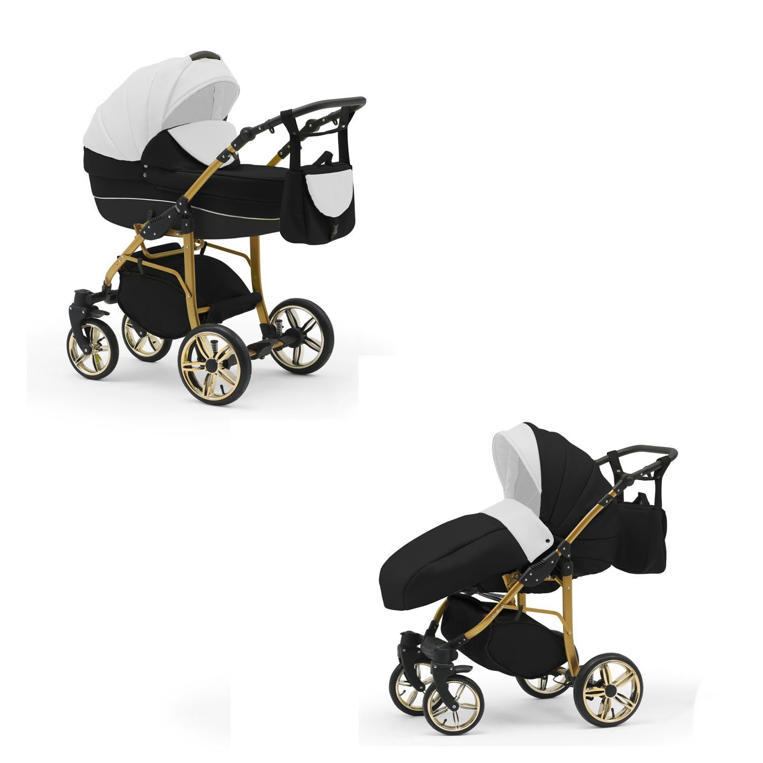 1 2 in babies-on-wheels - Kombi-Kinderwagen - Farben 13 in Gold 46 Teile Kinderwagen-Set Weiß-Schwarz-Schwarz Cosmo