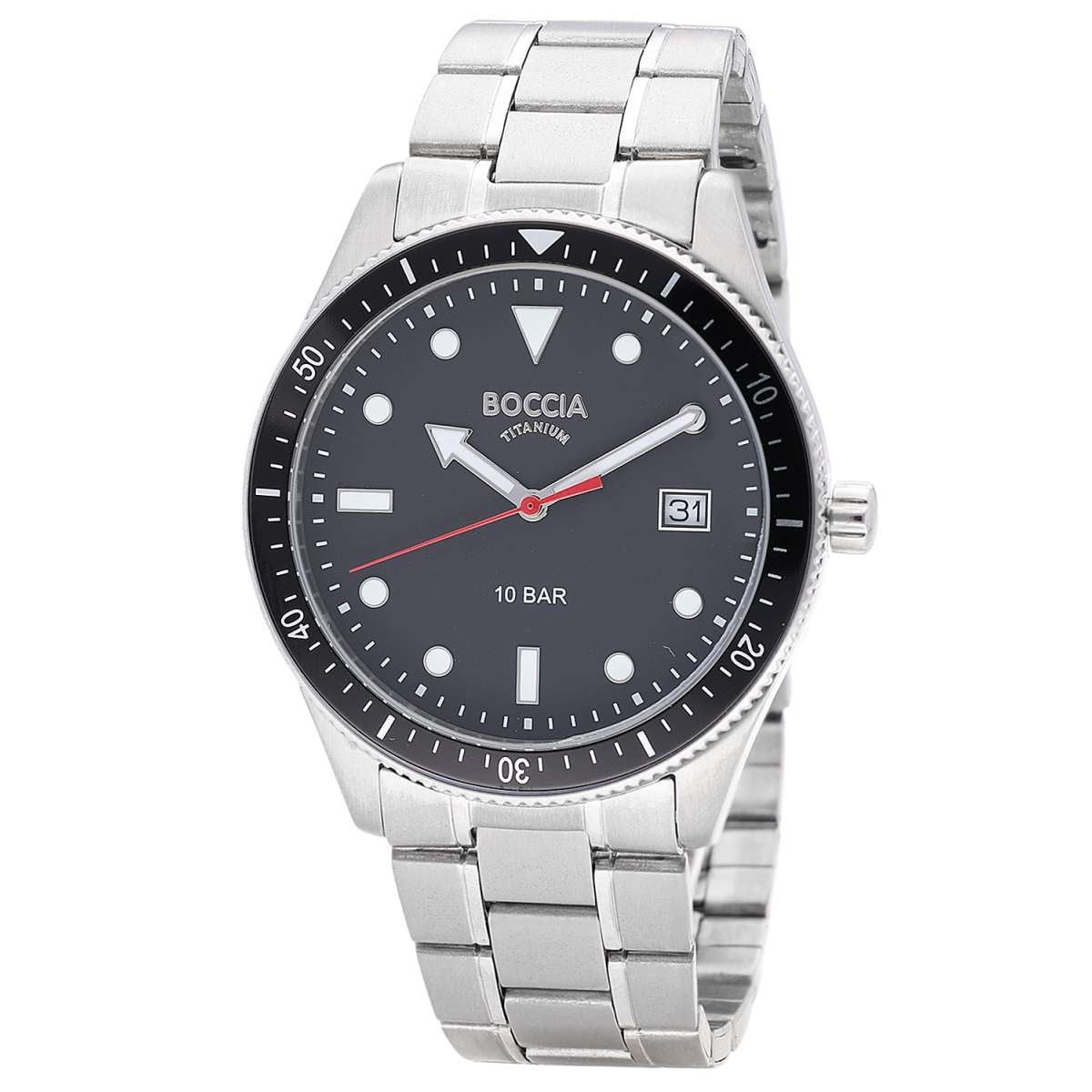 Boccia Quarzuhr 3664-06, Herrenuhr Titan 10 bar Schwarz