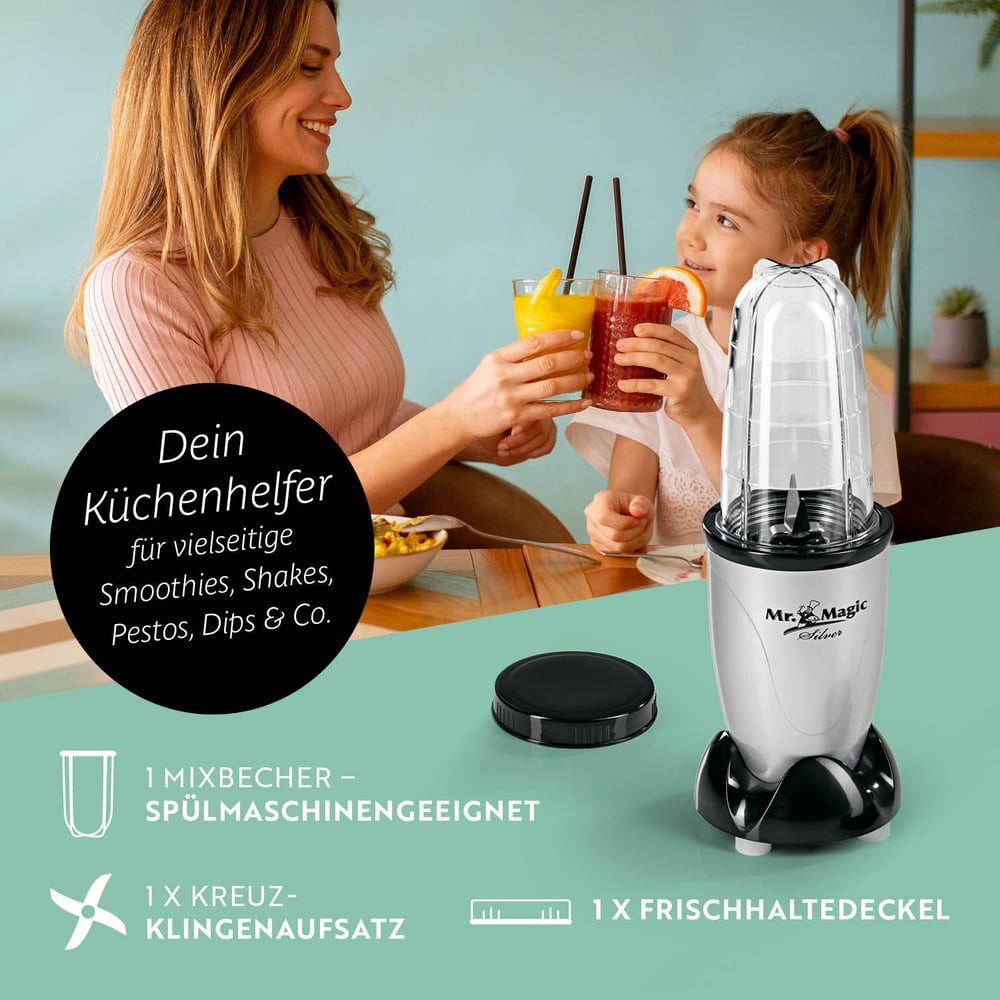GOURMETmaxx Standmixer Smoothie Maker & Standmixer 4tlg. Set - 400W, Elektrischer Mini-Mixer 500ml mit 8 Funktionen