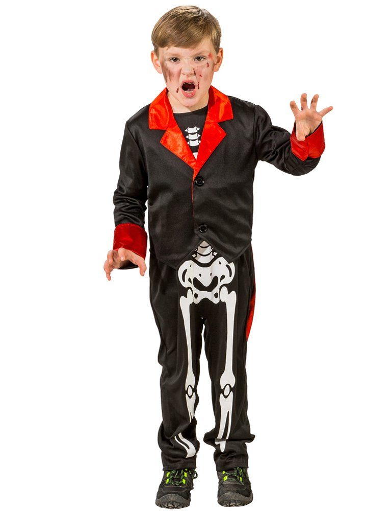 Vampir-Kostüm Skelett Kostüm mit Frack für Kinder - Gruseliges Horror Kinderkostüm