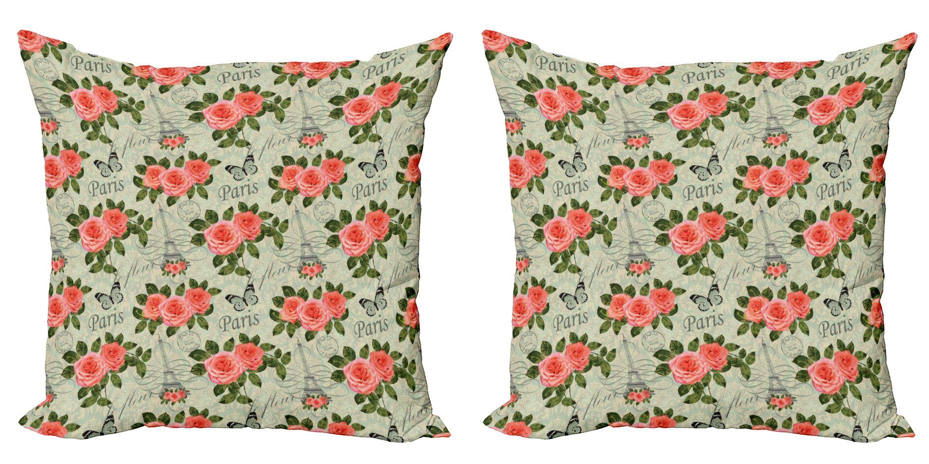 Kissenbezüge Modern Accent Doppelseitiger Digitaldruck, Abakuhaus (2 Stück), Romantisch Paris Themed Blumen