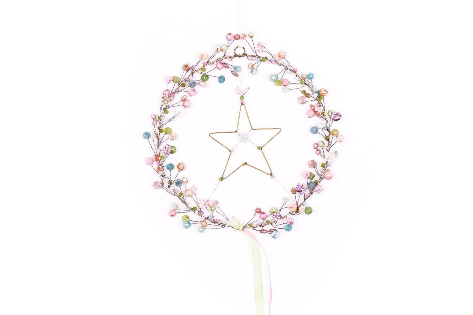 Overbeck And Friends Dekokranz Kranz mit Stern Candy, Perlen Deko, handgefertigt, ca. Ø 17 cm (Stern ca. 7 x 7 cm), Aufhänger für Tür, Fenster, Wand