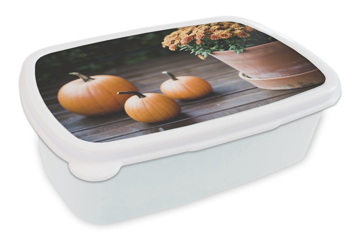 MuchoWow Lunchbox Kürbis - Jungs Blumentopf für für Erwachsene, und - Mädchen Veranda, weiß Brotbox Kinder Kunststoff, (2-tlg), und Brotdose