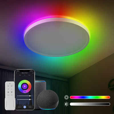 ANTEN LED Deckenleuchte Smart WiFi RGB LED Deckenlampe Flach Rund Ø30cm Dimmbar 3000-6500 K, 20W+4W, Alexa Smart Home, für Wohnzimmer Schlafzimmer Flur Lampe