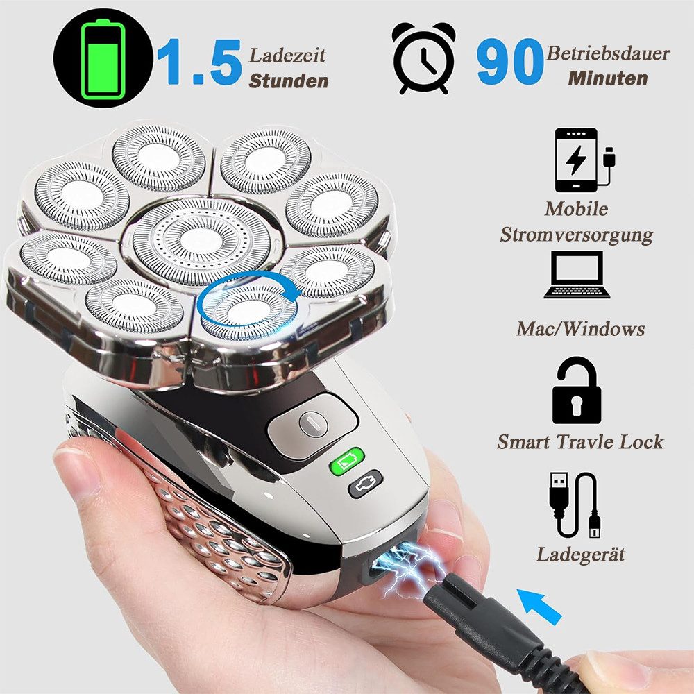 TUWENA Elektrorasierer Rasierer Herren Elektrisch,Folienrasierer Herre,Nass&Trocken Rasierer, mit LED-Anzeige, Wiederaufladbarer USB, Waschbarer – Bild 4 von 5