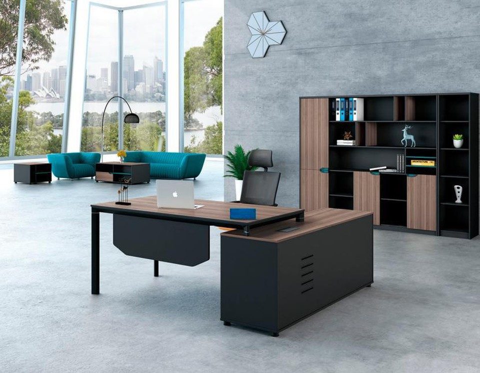 JVmoebel Eckschreibtisch Schwarzer Holzschreibtisch mit modernem Design für Büro und Homeoffice (1-St., Arbeitstisch), Made in Europa