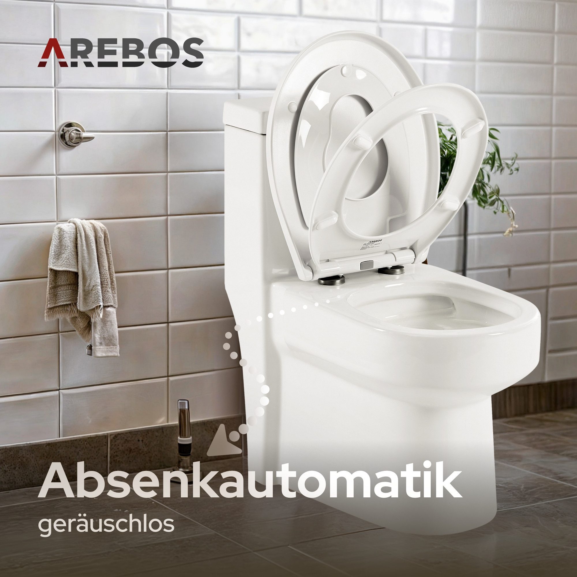 Arebos WC-Sitz Toilettendeckel Oval mit Kindersitz Softclose, Ovaler WC-Sitz mit Kindersitz, Softclose und Quick-Release
