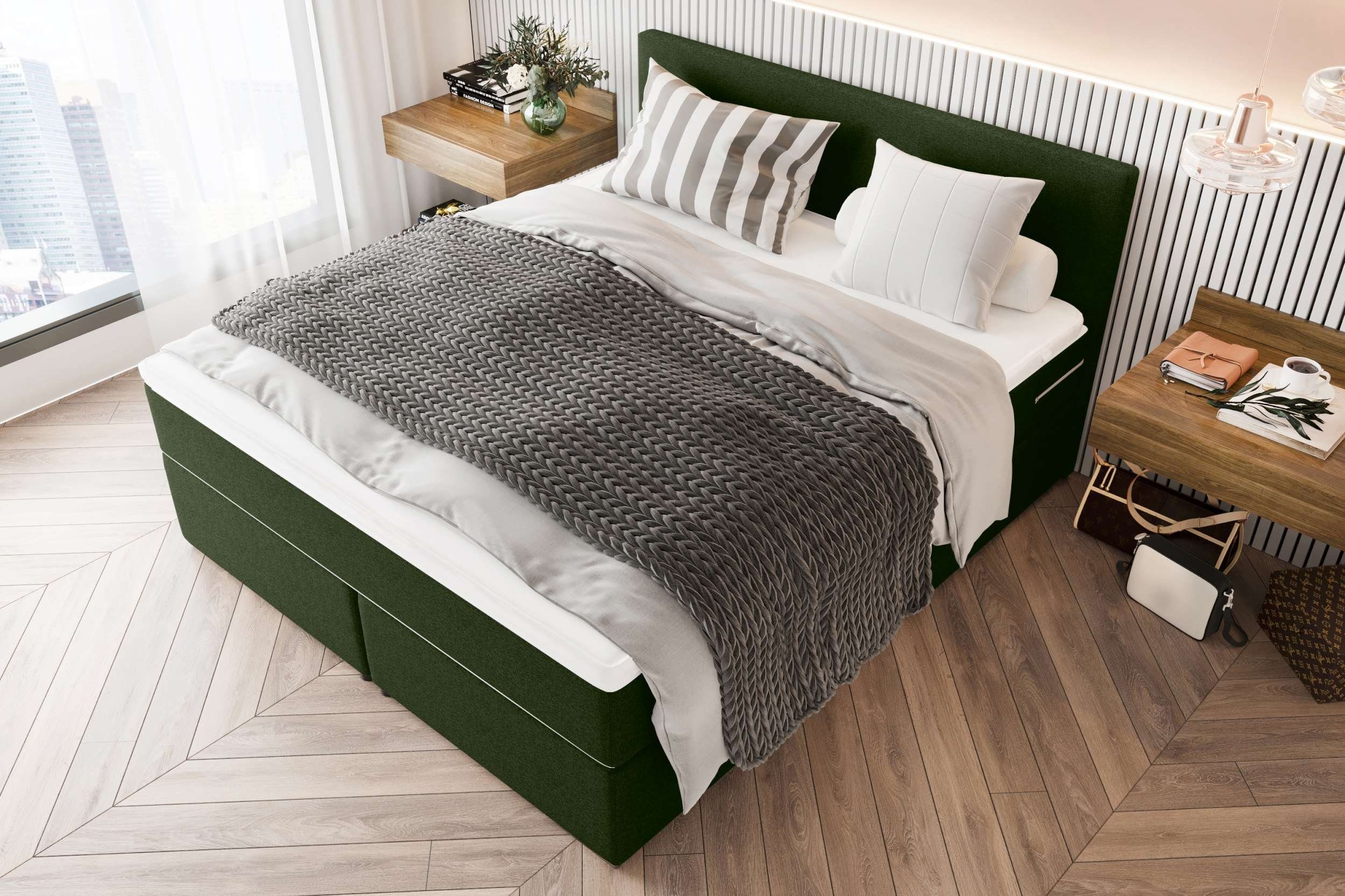 99rooms Boxspringbett Phönix (Schlafzimmerbett, Bett), mit Taschenfederkernmatratze und Topper, in Webstoff MALMO_NEW