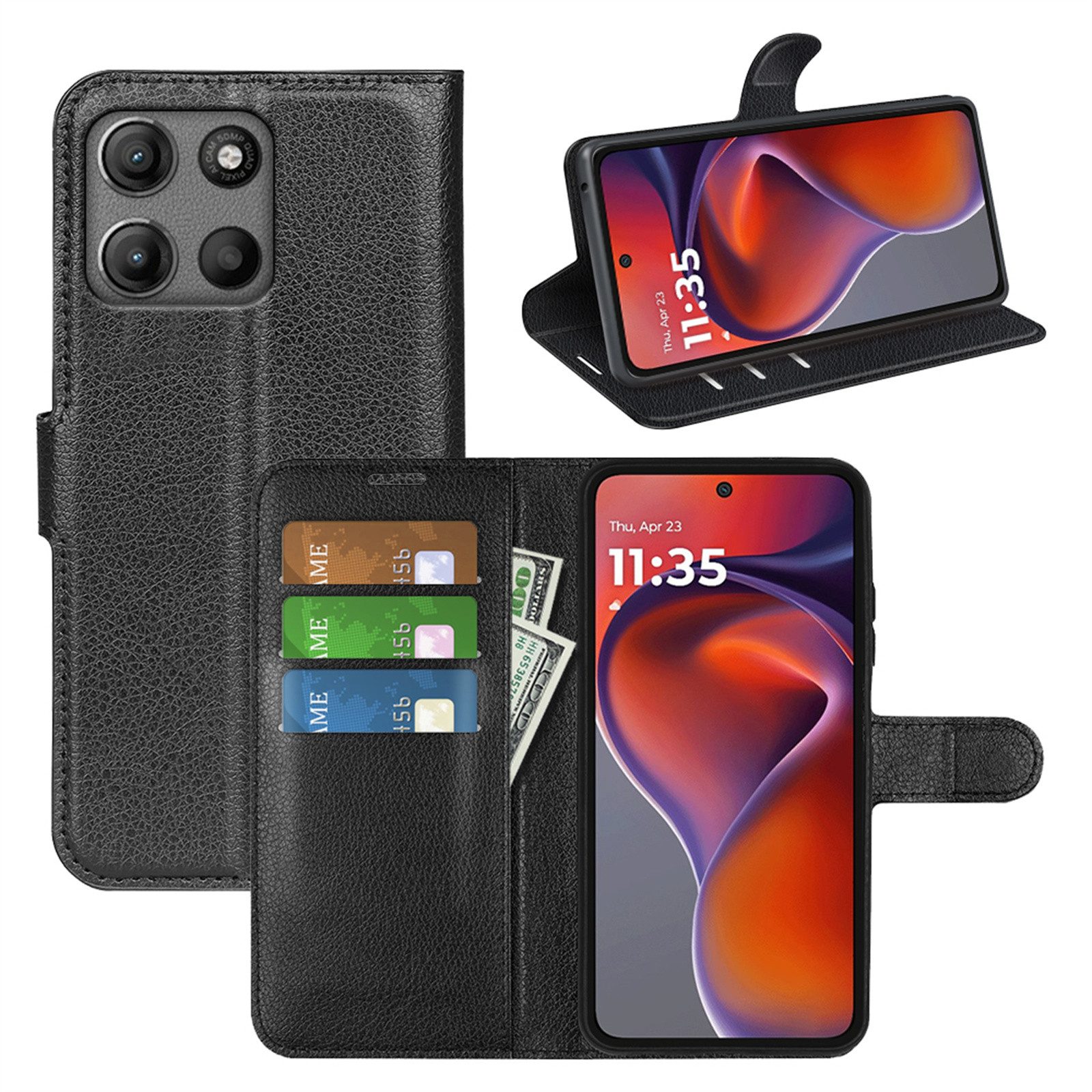 betterfon Handyhülle Handytasche für Motorola Moto G15 / Moto G15 Power Schwarz, 3-Schicht-Hülle: Stoßfest + kratzresistent mit Passform