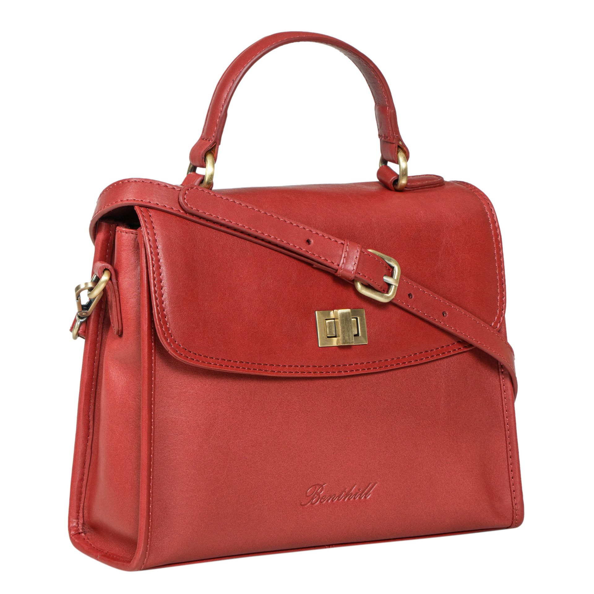Benthill Handtasche Damen Echt Leder Handtasche Frauen Henkeltasche Vintage Schultertasche, Schultergurt / Umhängegurt Reißverschlussfach