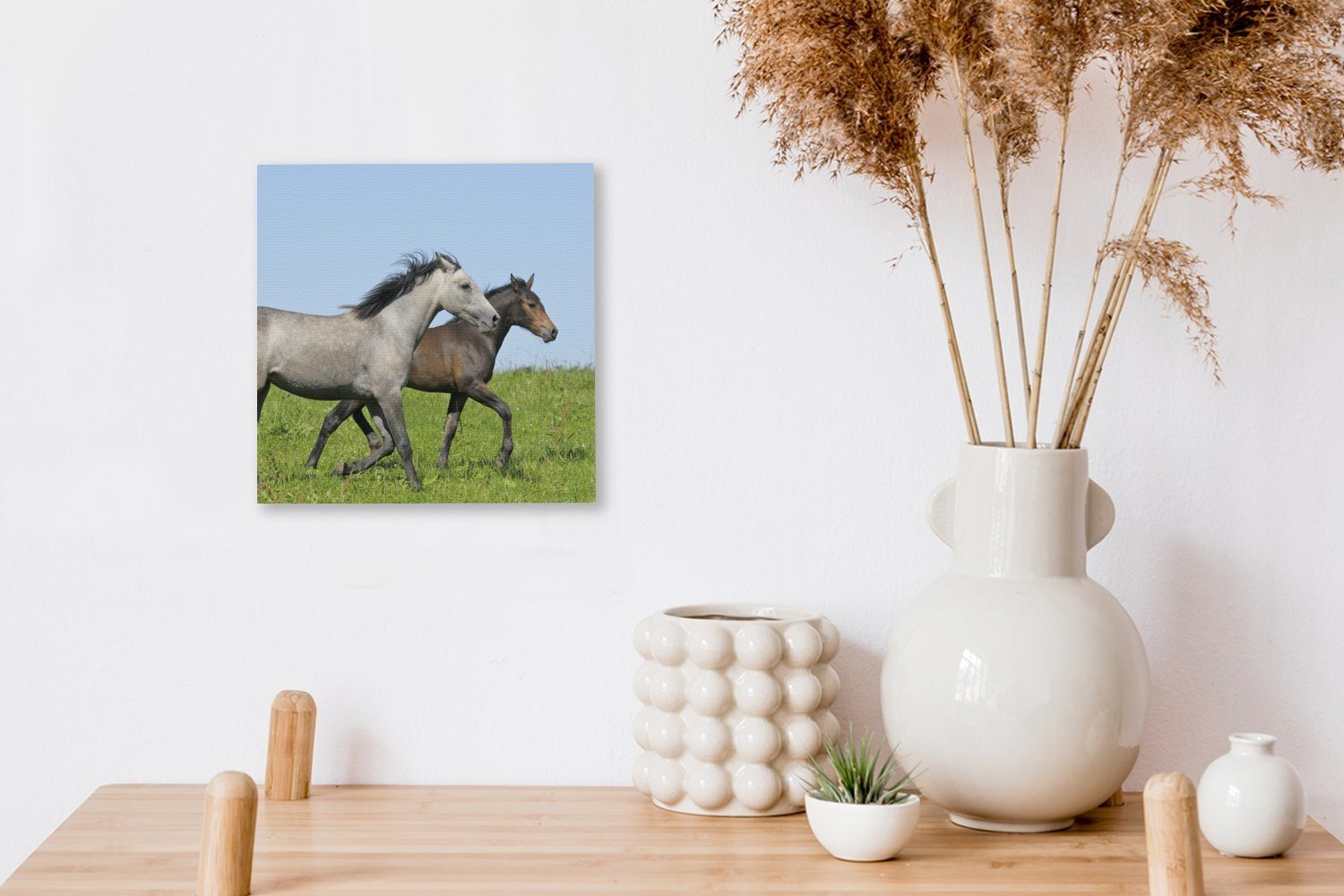 OneMillionCanvasses® - Schlafzimmer Leinwand Leinwandbild bunt für (1 Wohnzimmer - Pferde Tiere Bilder St), Gras,