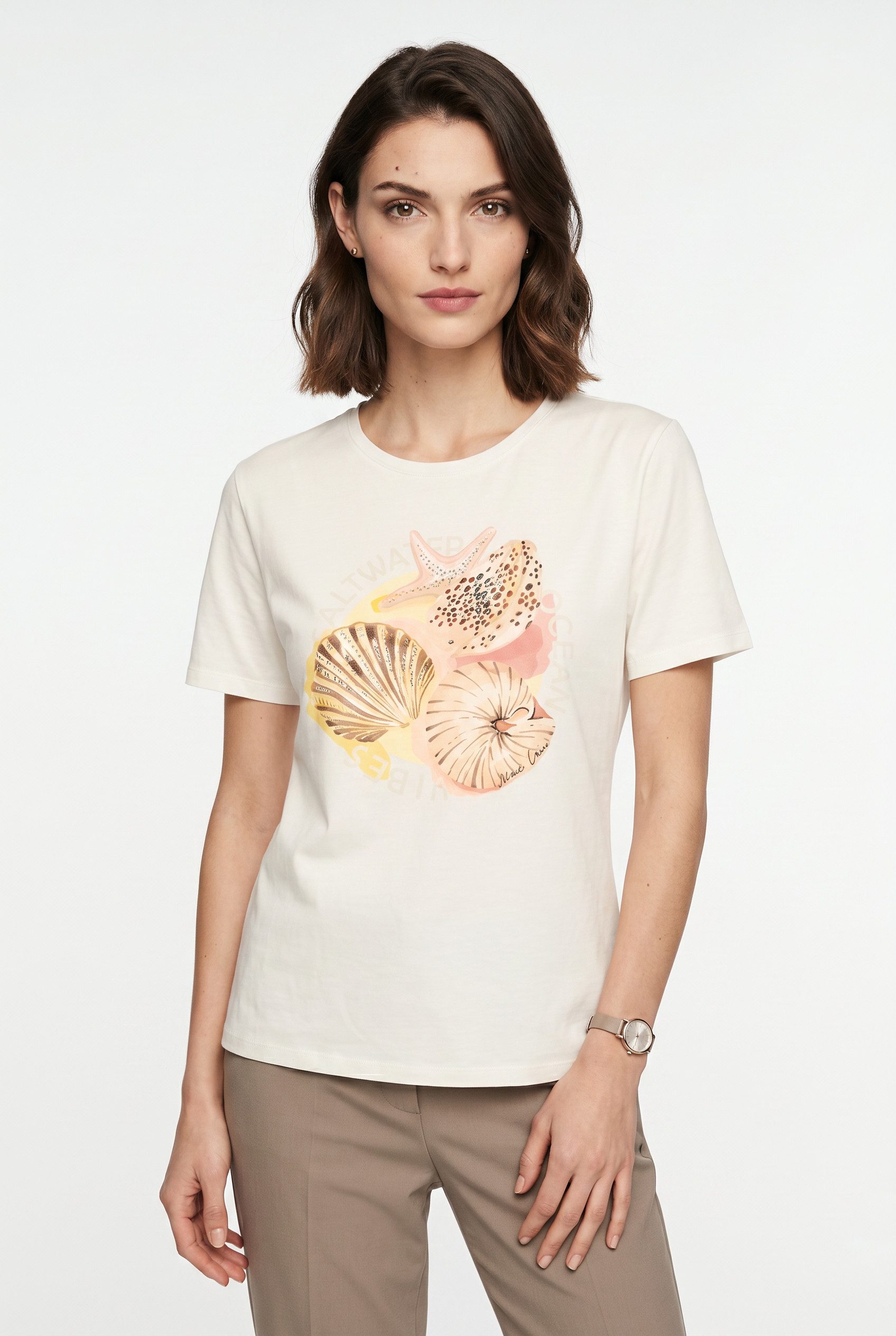 Marc Cain T-Shirt Blazing Sun Premium Damenmode mit modischem Muschelprint
