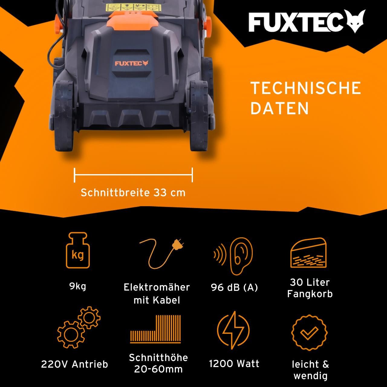 FUXTEC Elektrorasenmäher FX-RME33, 33 cm Schnittbreite, 33 cm Schnittbreite günstig online kaufen