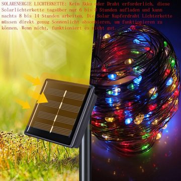 LETGOSPT LED Solarleuchte Solar 100/200 LEDs Solar Kupferdraht Lichterkette, LED fest integriert, warmweiß, kaltweiß, bunt, Mehrfarbig, Wasserdicht IP65 Innen Außen Garten Party Dekor