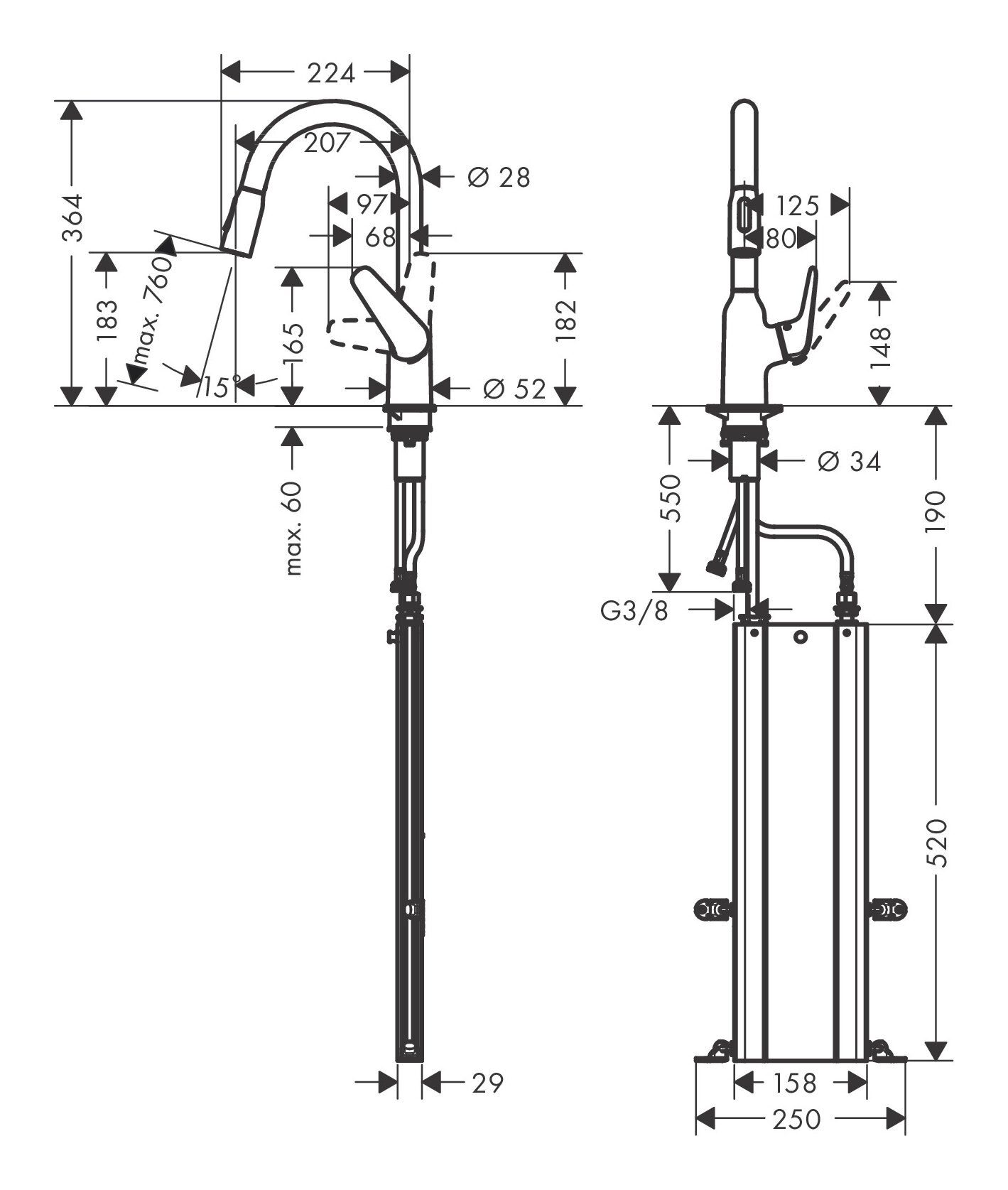 Thumbnail - hansgrohe Küchenarmatur Focus M42 Einhebel 180 2jet mit Ausziehbrause und sBox - Edelstahl Finish