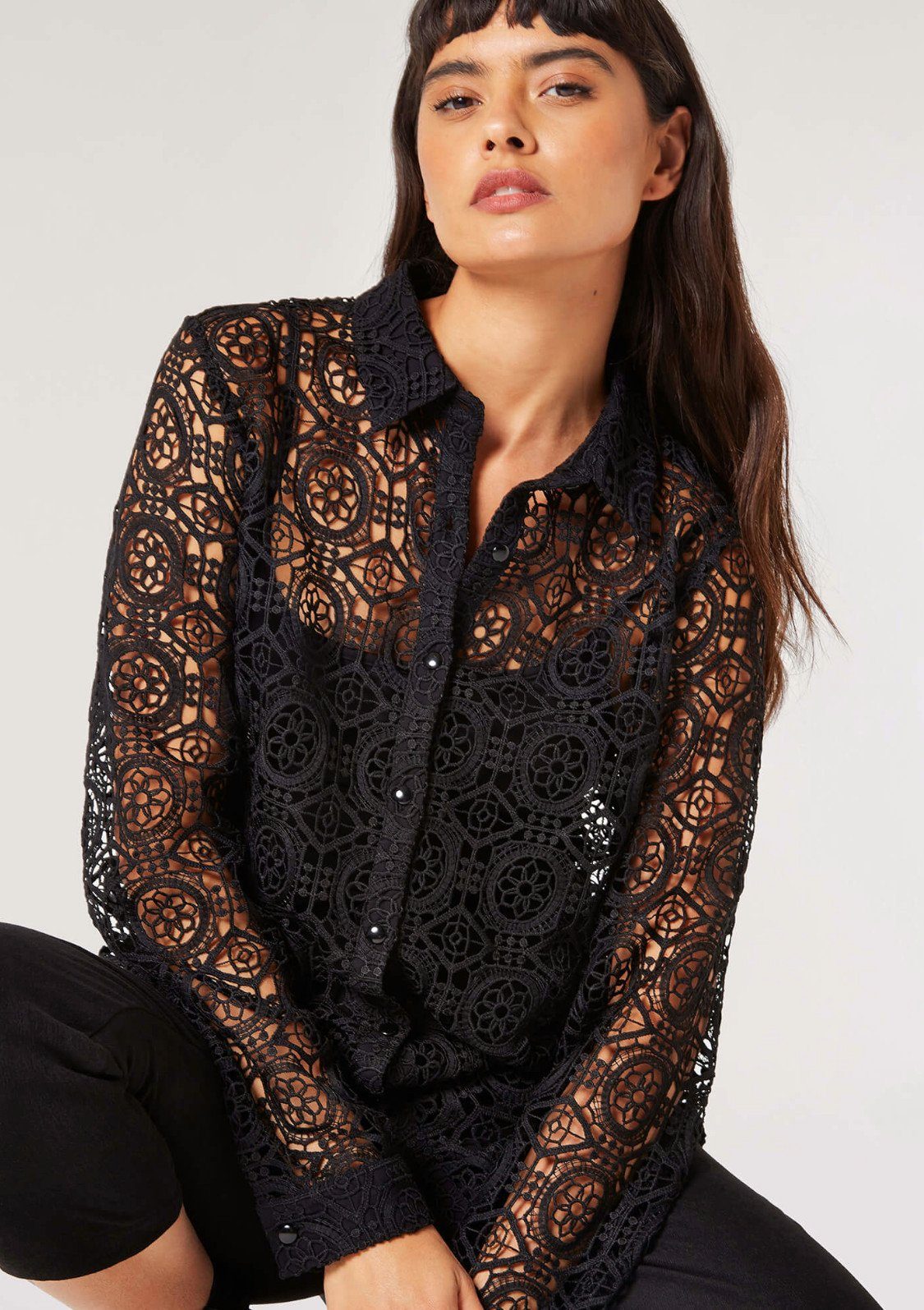 Apricot Spitzenbluse Geometric Guipure Lace Shirt (2-tlg) in Unifarben schwarz