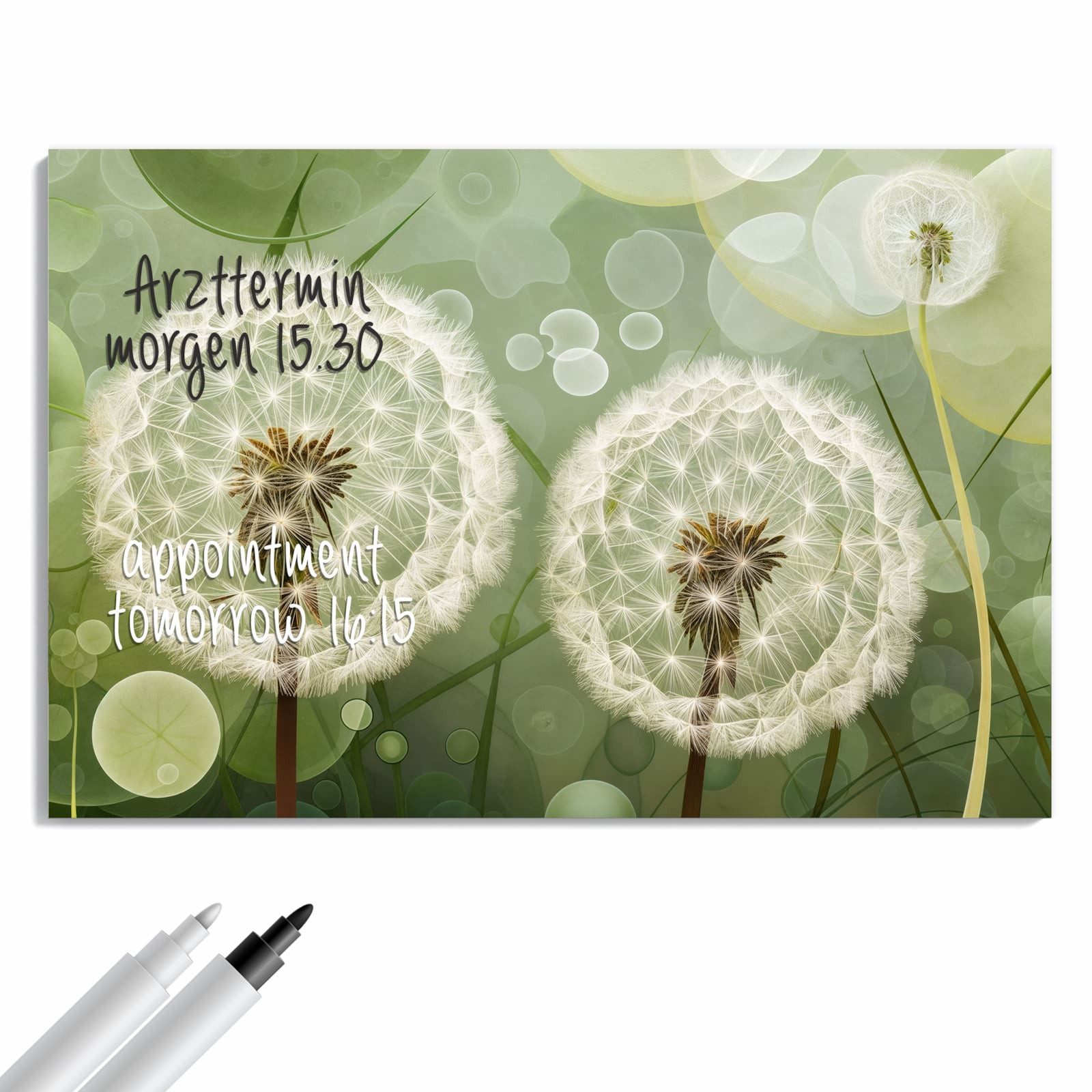 Primedeco Memoboard Metall Löwenzahnzarte Blüten – beschreibbar & magnetisch, (Inklusive Stift, Magnete und Montagematerial, 1-tlg., 9 verschiedene Größen), Magnetisch und Beschreibbar