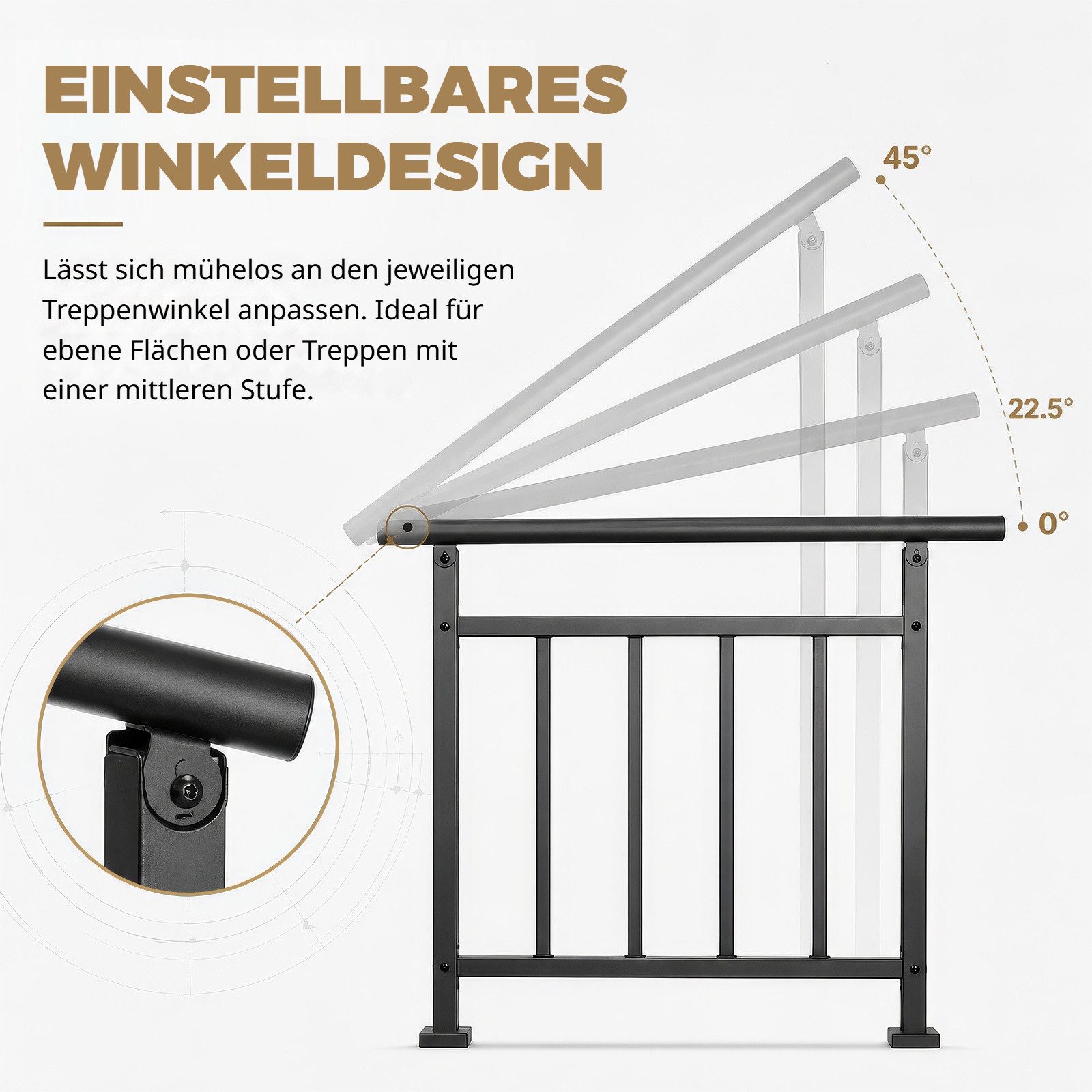 BlingBin Brüstungsgeländer Aussentreppenhandlauf, Geländer Hauseingang, Treppenhandlauf-Set, 95 cm Länge, 96 cm Höhe, Treppengeländer Seitliche Montage, Eingang – Bild 3 von 5
