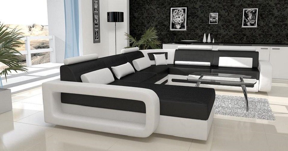JVmoebel Design Polster Couch Ecksofa U Garnitur Wohnlandschaft Schwarz/Weiß Form Ecksofa, Sofa