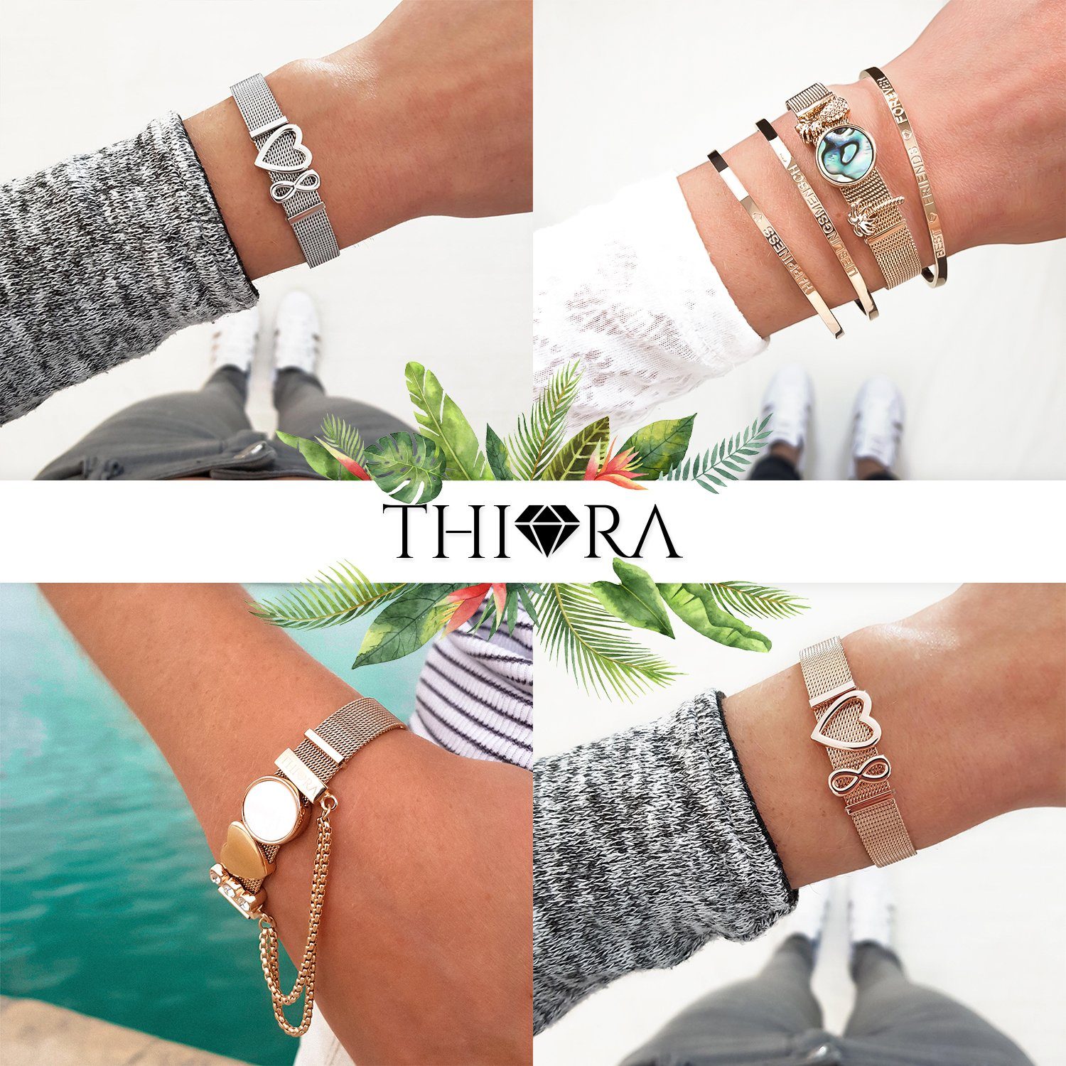 THIORA Charm-Armband Set Charmband Collection (Mesh Armband mit Charms, ink günstig online kaufen