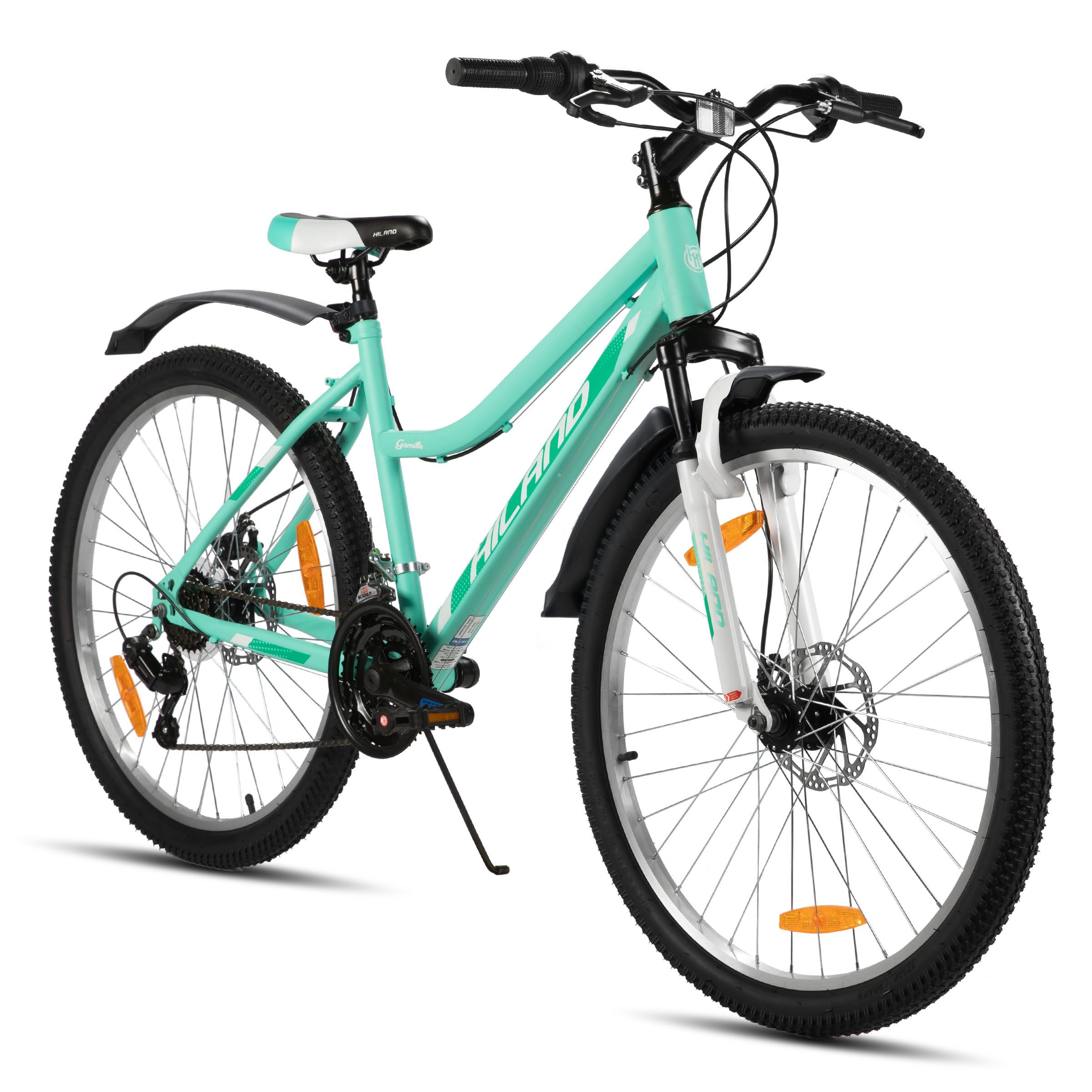 HILAND Mountainbike 26 Zoll Damen Fahrrad, MTB für Damen und Erwachsene, Mit 18-Gang und gefederte Vorderradgabel, mechanische Scheibenbremsen
