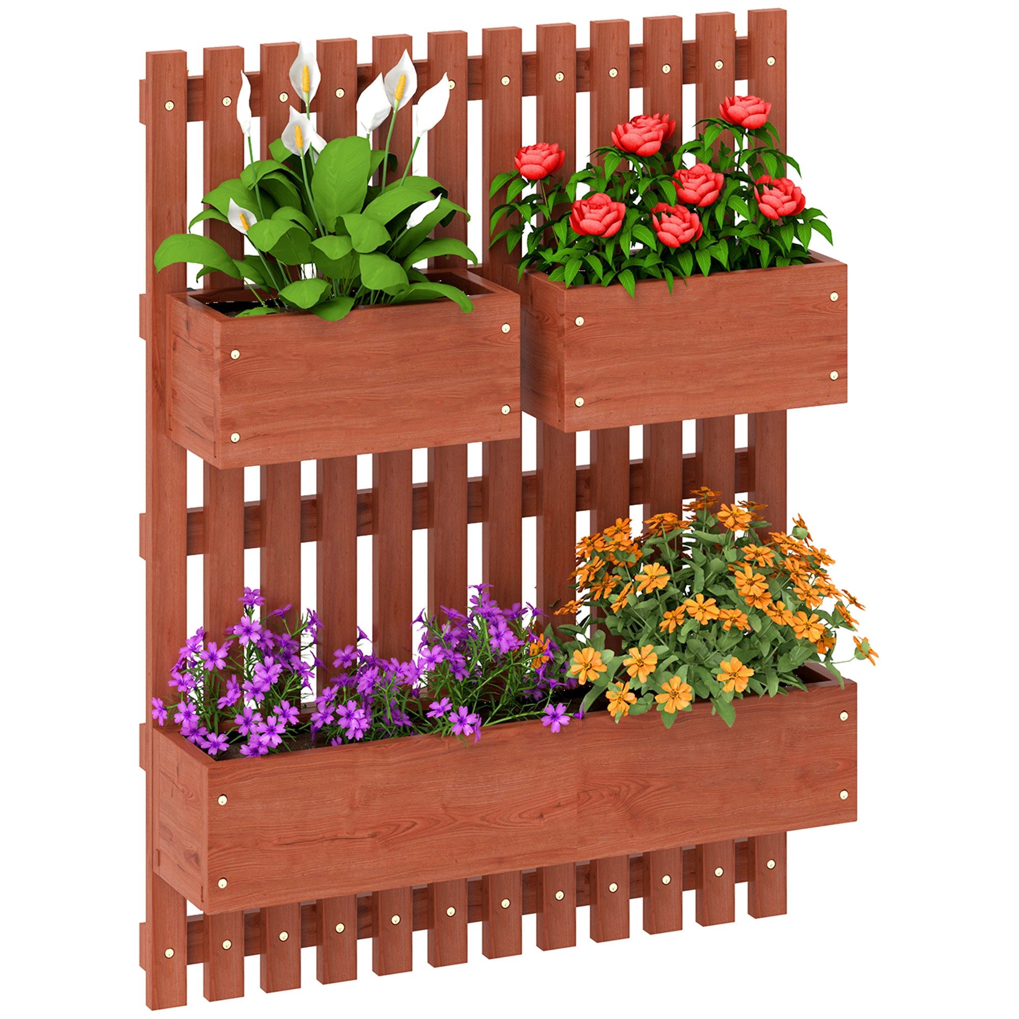 MC Star Hochbeet Vertikaler Lattenpflanzkasten mit 3 herausnehmbaren Töpfen (aus Tannenholz, 60 x 16 x 80 cm, braun)