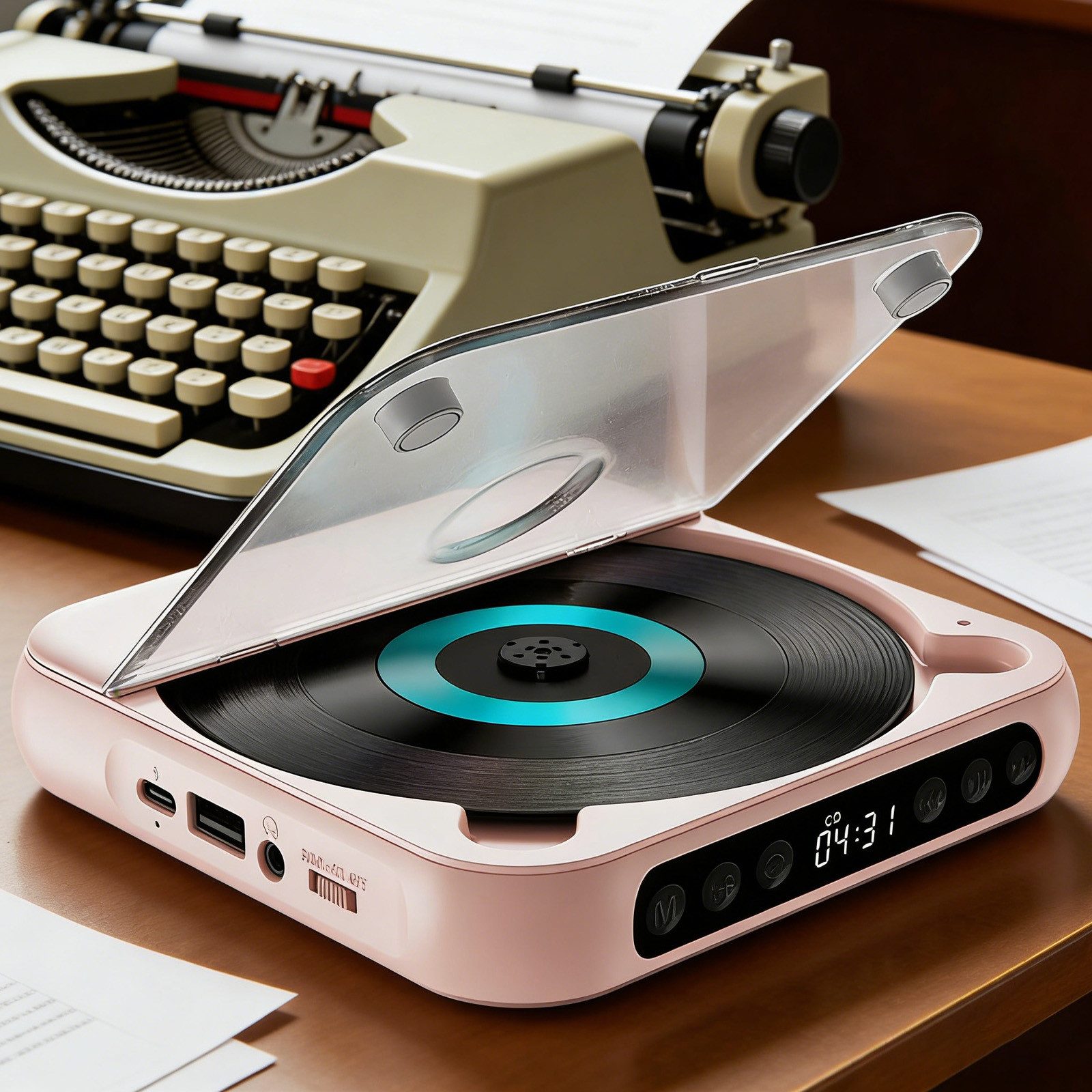 MODFU Tragbarer CD Musikplayer mit Bluetooth 5.3 CD-Player (Unterstützung von CD- und MP3-Formaten inklusive USB-Wiedergabe, integrierter 2000-mAh-Akku mit Typ-C-Ladung)