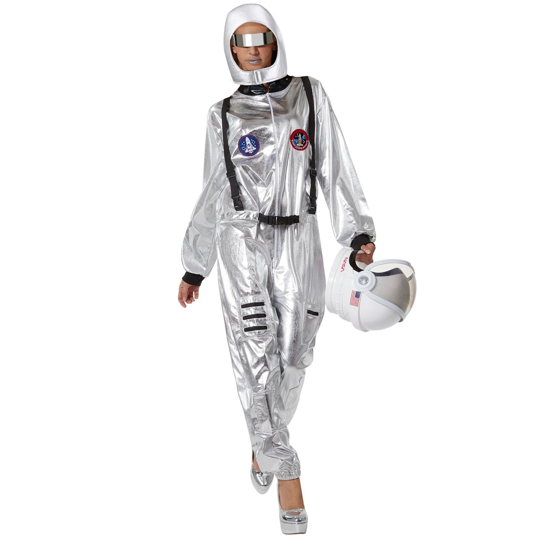 dressforfun Kostüm Astronaut/Raumfahrer, in silber, Einheitsgröße, für Damen und Herren, Helm, Handschuhe und verspiegelte Brille, leichter Polyesterstoff
