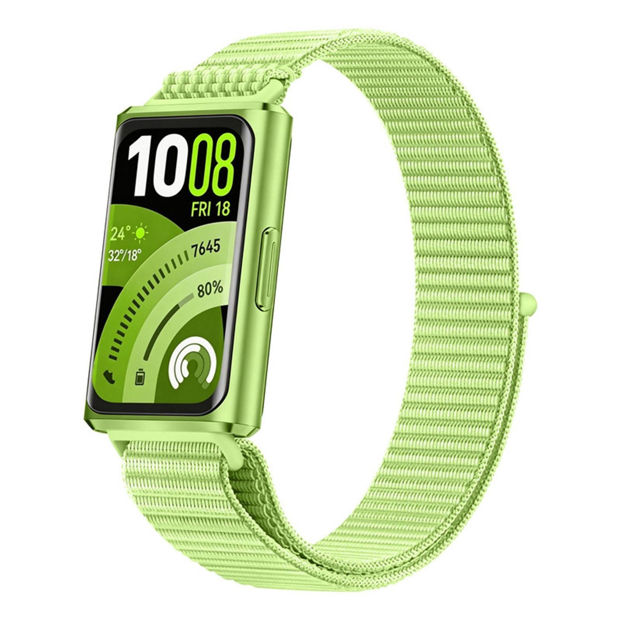 Wigento Smartwatch-Armband Nylon für Huawei Band 11 / 11 Pro Klettverschluss Ersatz Band H- Grün, Verstellbar, Klettverschluss