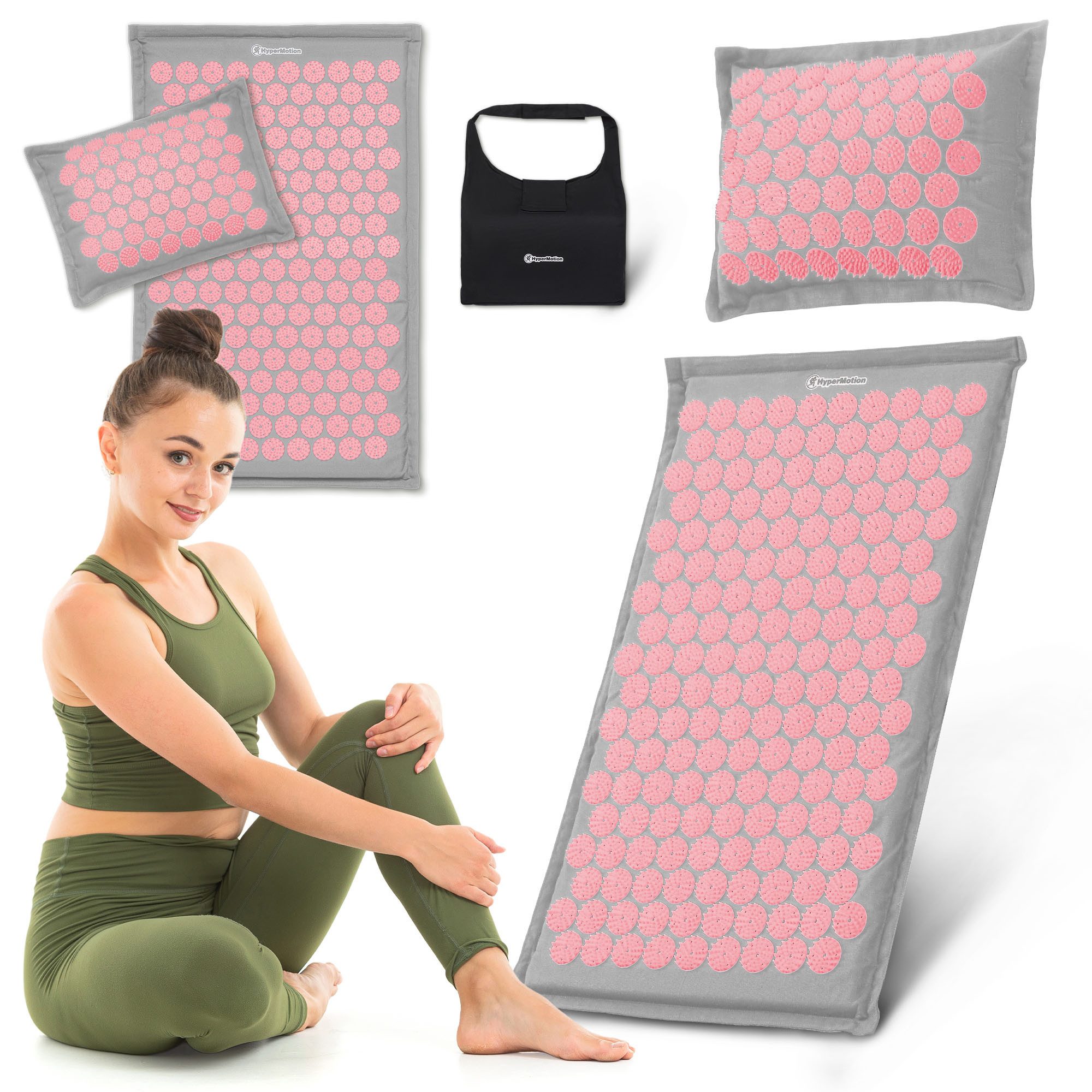 HyperMotion Akupressurmatte ECO Akupressurmatte 68 cm mit Kokos & Buchweizen – grau-rosa