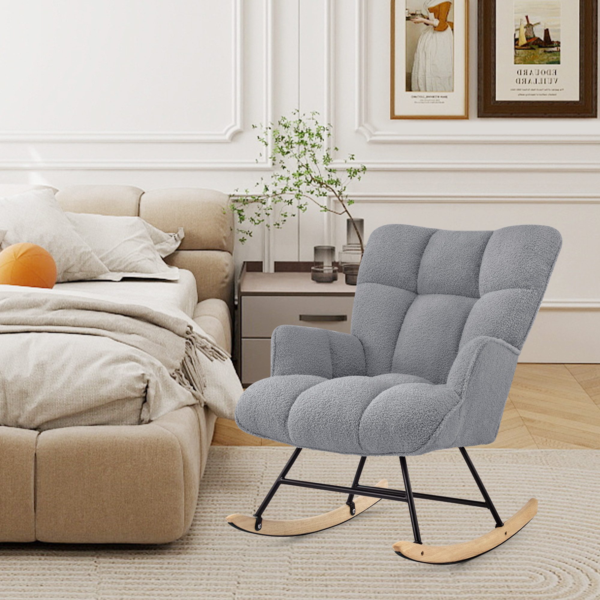 Aunekiv Schaukelstuhl Moderner Relaxsessel & Schaukelsessel in Teddyplüsch-Optik (1 St), perfekt als Stillstuhl & Lesesessel für Wohn- und Babyzimmer – Bild 3 von 5