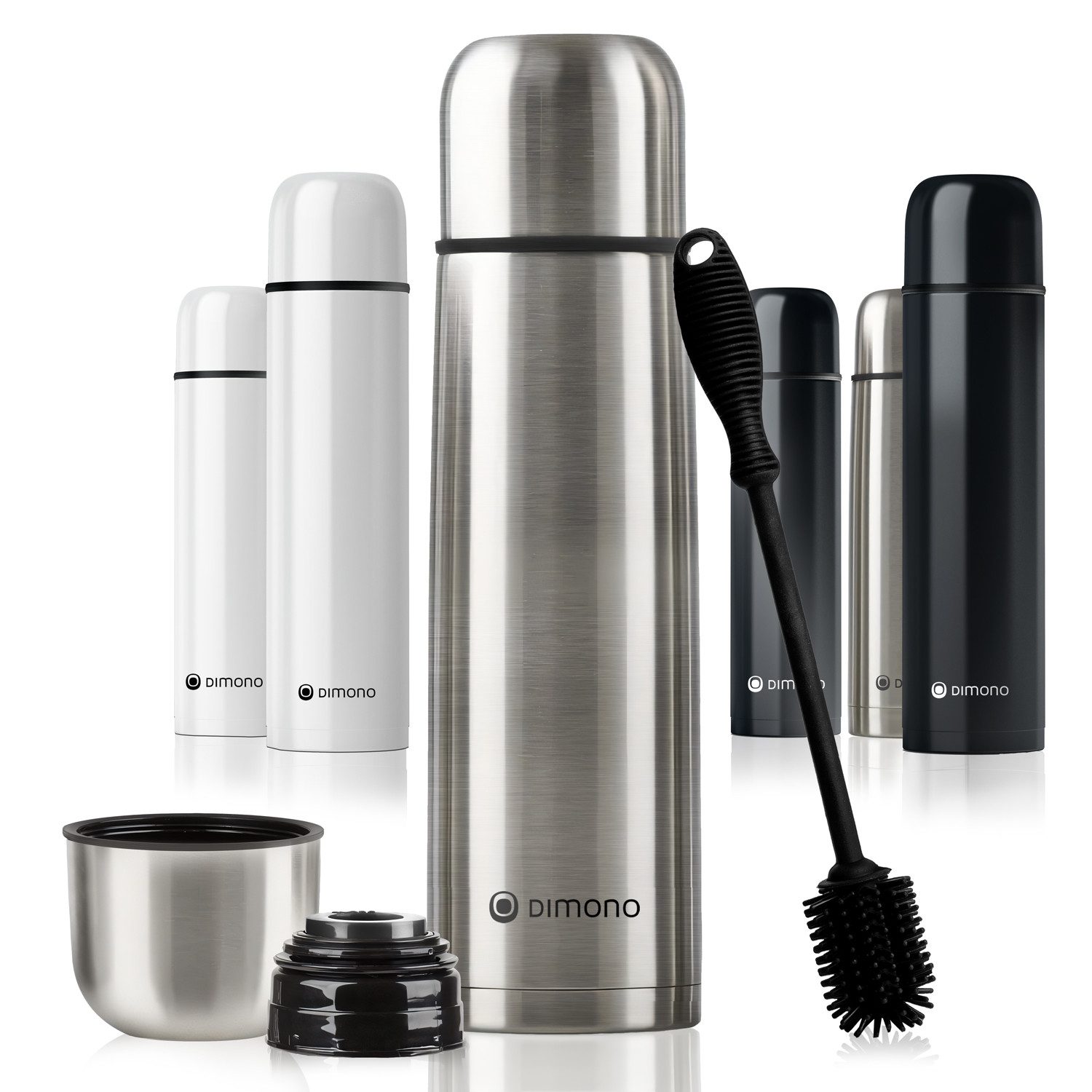 Goods+Gadgets Thermoflasche Edelstahl-Isolierflasche 500/1000ml – Thermosflasche mit Druckknopf, doppelwandiger Thermobecher Isolierkanne