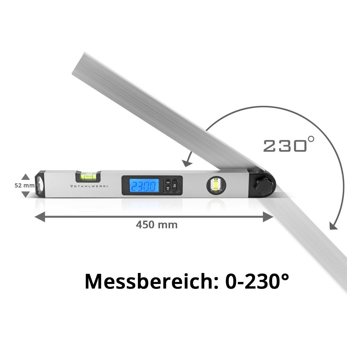 STAHLWERK Winkelmesser DW-45 cm, Aluminium Winkelmesser, 1-tlg) (Packung, Digitaler bis ST L:45 230°