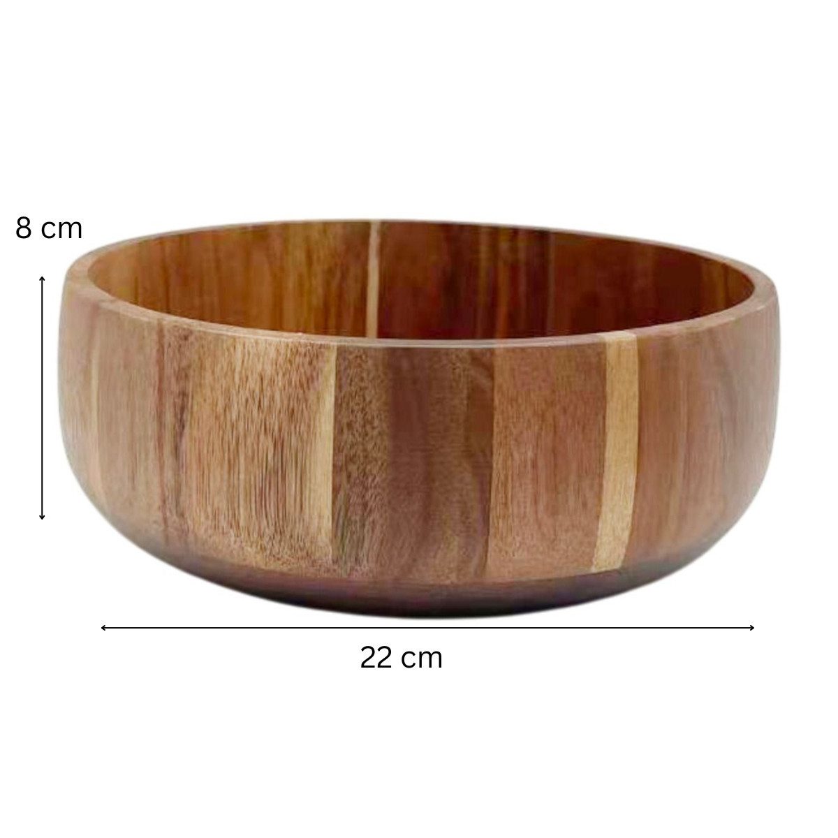 Bricard Servierschüssel Tiefe Massivholz-Salatschüssel in Block-Optik Akazie Holz Ø 22 cm, (1-tlg)