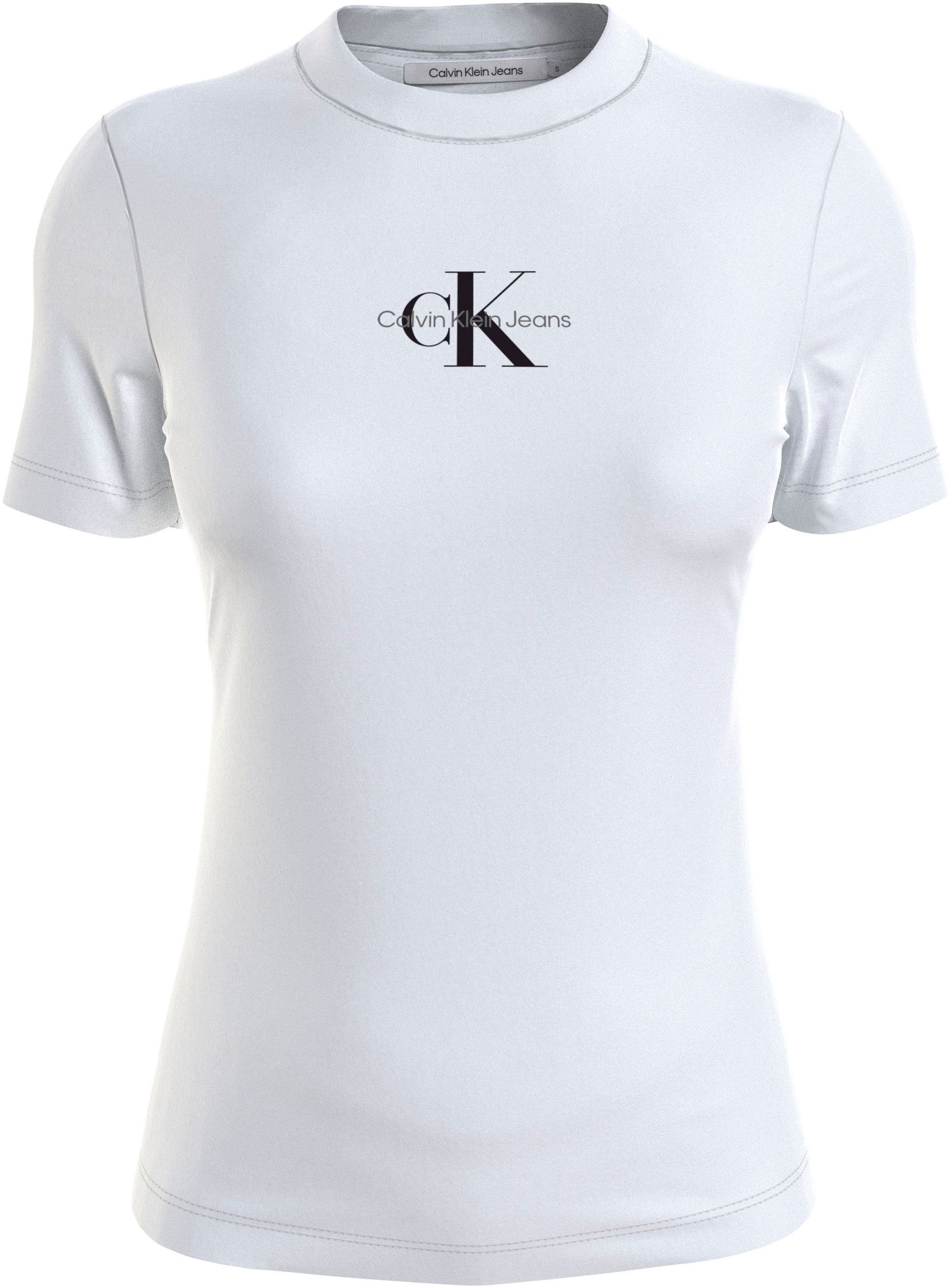 MONOLOGO TEE Calvin White Bright T-Shirt SLIM Logodruck FIT Jeans Klein mit