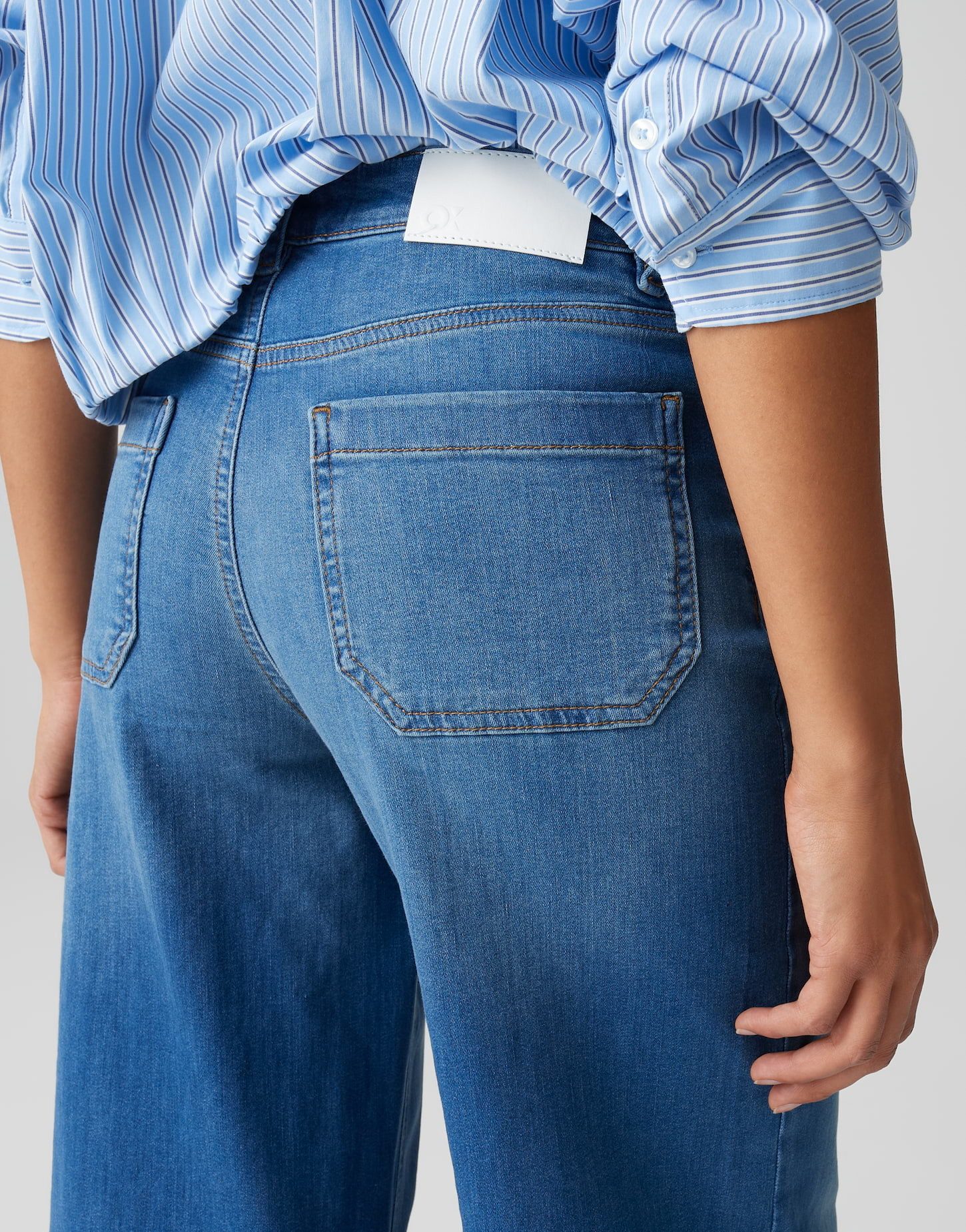 OPUS PANTS Palazzohose MELLY GROOVE aus Dry Indigo® Mid Rise Palazzo Fit, Long, leichte Used-Effekte