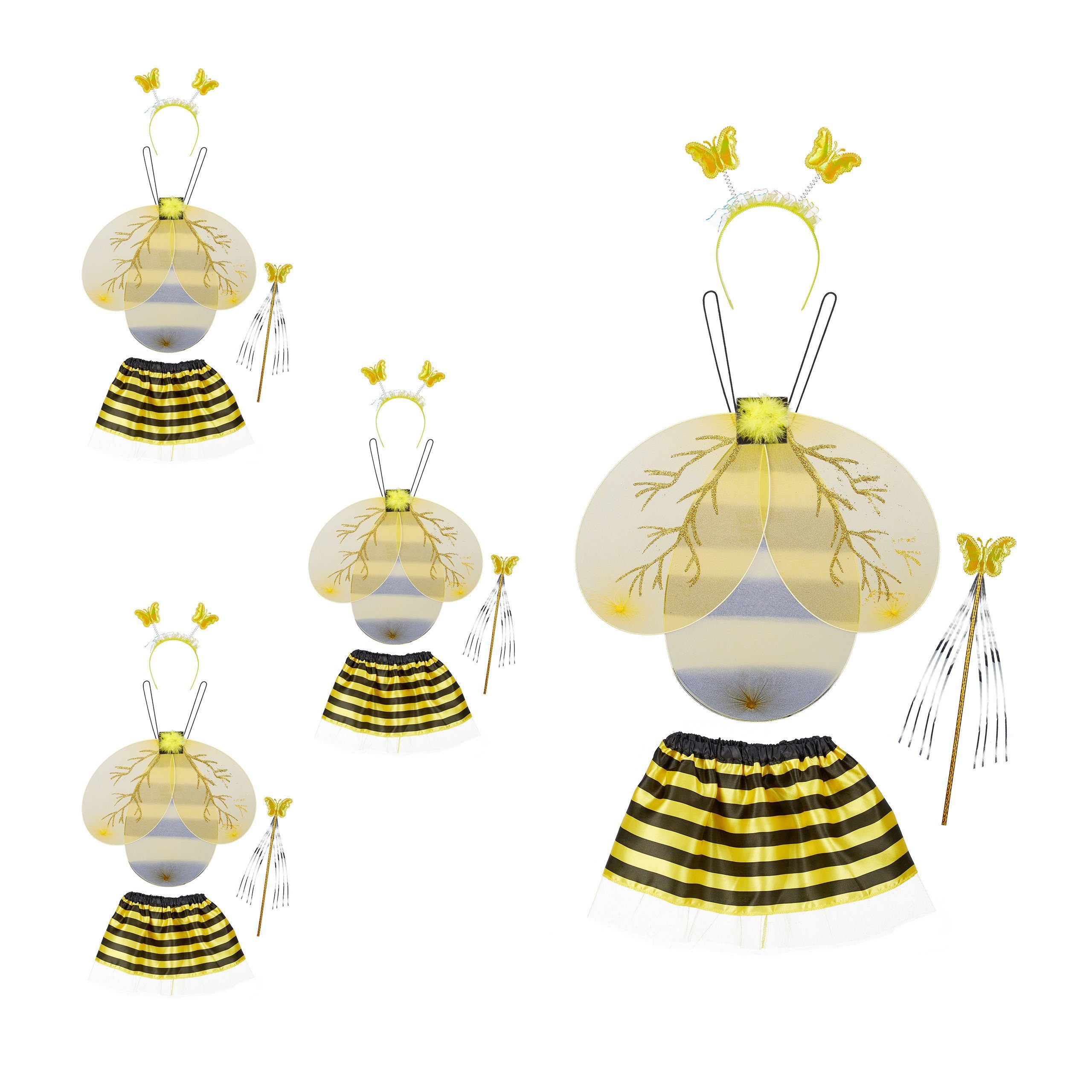 relaxdays Kostüm 4 x Bienenkostüm Kinder, Bienchen Kinderkostüm: 4x  Kostümset aus Bienenflügel, Haarreif, Zauberstab und schwarz-gelbem Rock  online kaufen | OTTO