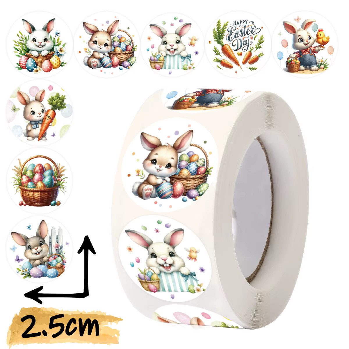 Ware aus aller Welt Aufkleber 500 Oster-Sticker – Niedliche Hasen & Ostermotive – Ø ca. 2,5 x 2,5 cm, (1tlg)