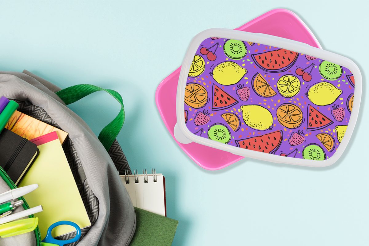 MuchoWow Lunchbox Wassermelone - Obst für Kunststoff, Mädchen, rosa Snackbox, - Erwachsene, (2-tlg), Lila, Brotdose Kinder, Kunststoff Brotbox