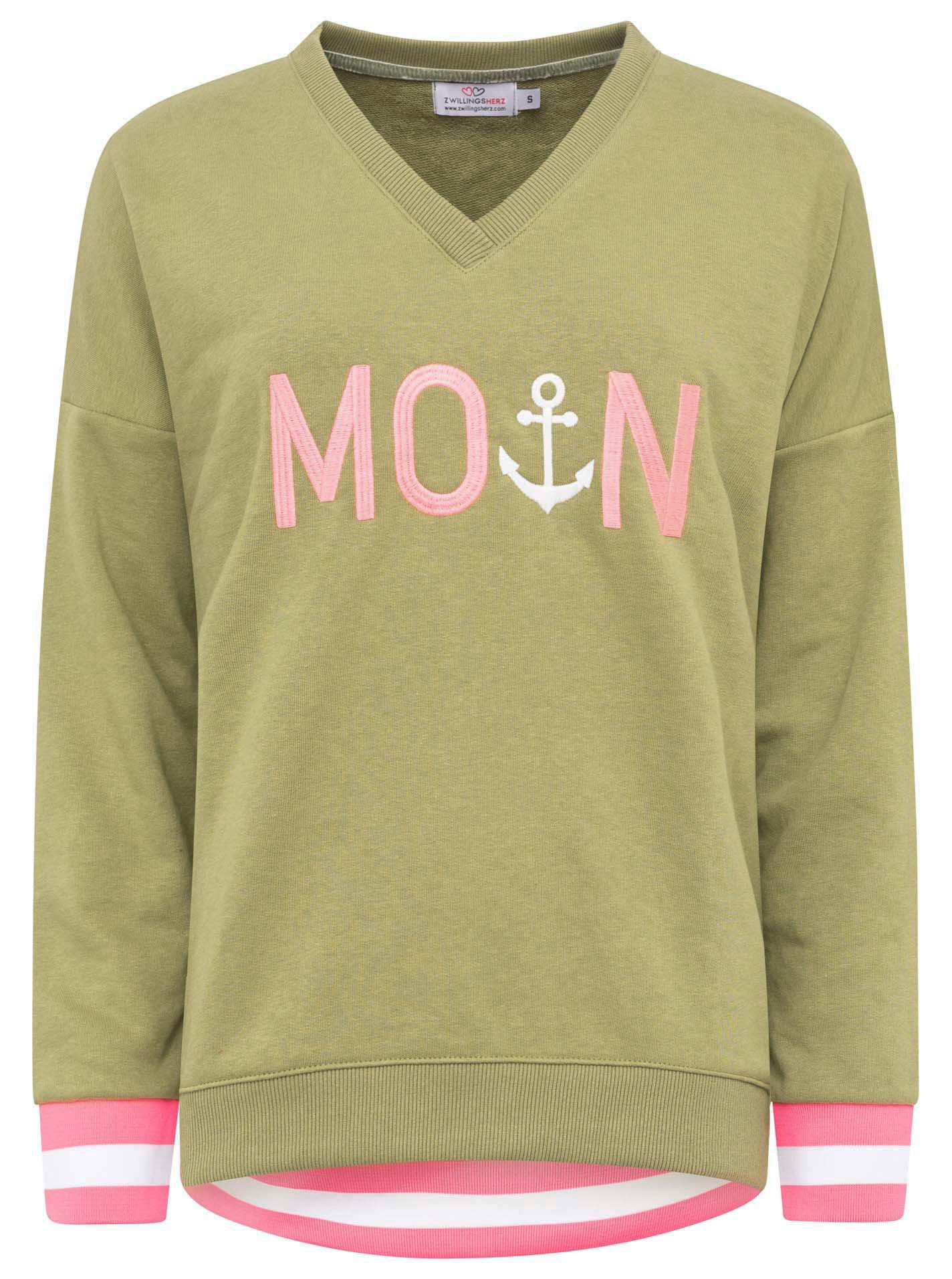 Zwillingsherz Sweatshirt Sweat Pullover V-Neck "MoinZH"