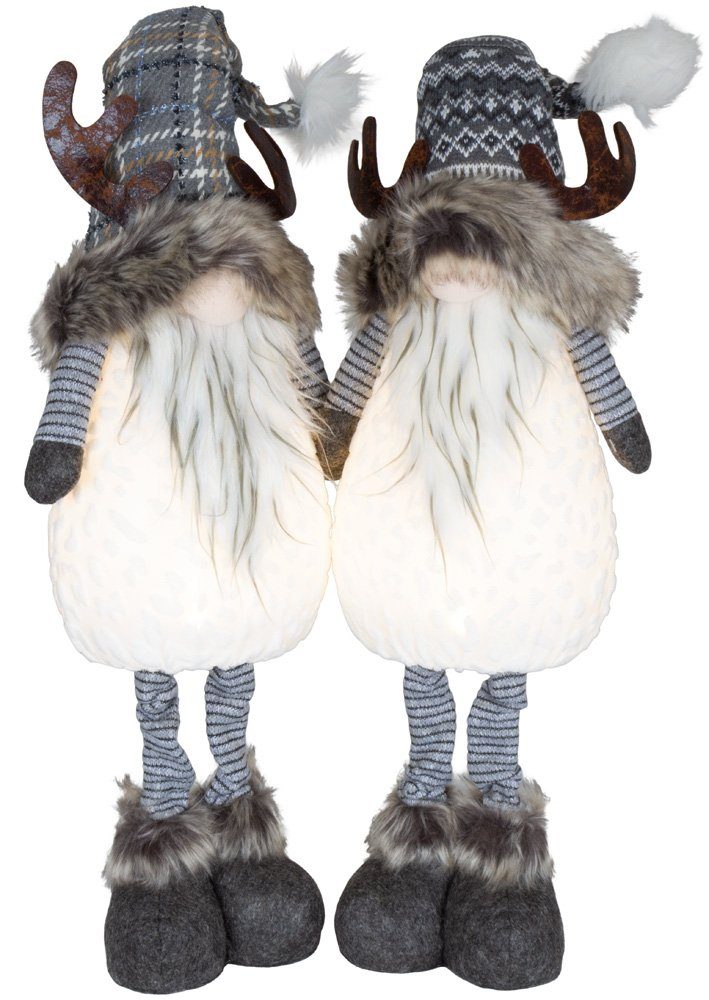 Christmas Paradise Weihnachtsfigur ausziehbarer XL Бес 60-90cm (80-110cm) mit Beleuchtung (Dekofiguren, 2 St., im Set), weiß & grauer Gnom mit LED, 2 Designs, Weihnachtsdeko