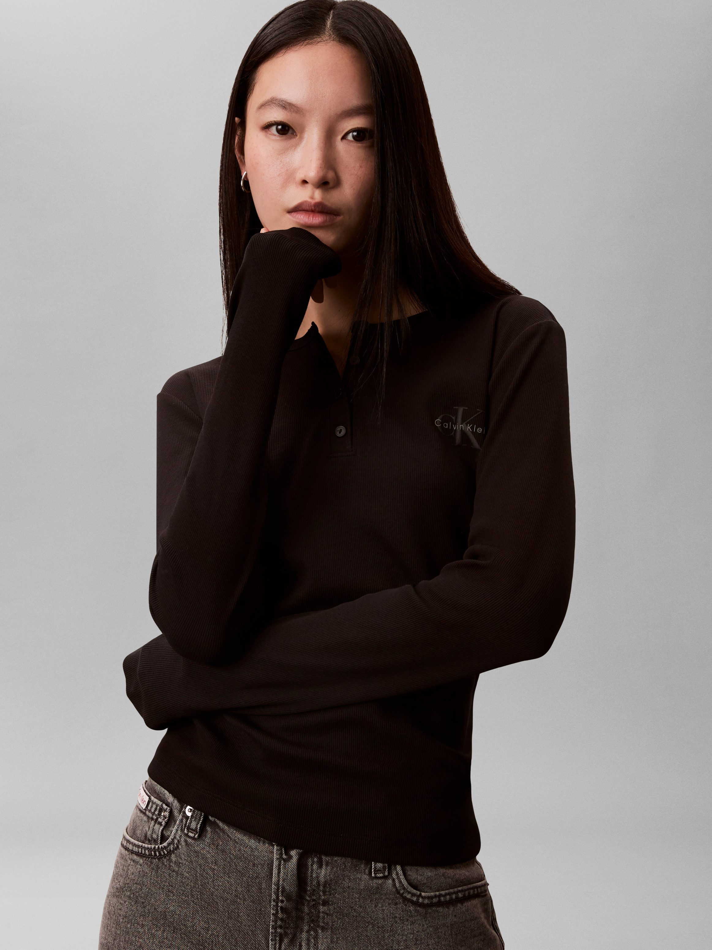 Calvin Klein Jeans Langarmbluse Regular fit mit Rundhalsausschnitt günstig online kaufen