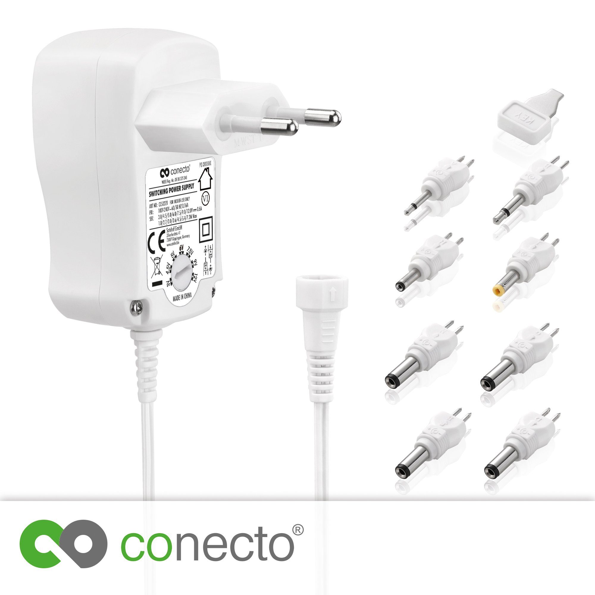conecto conecto Universal Stecker Netzteil (3V - 12V Drehschalter) mit 8 Adapt Universal-Netzteil